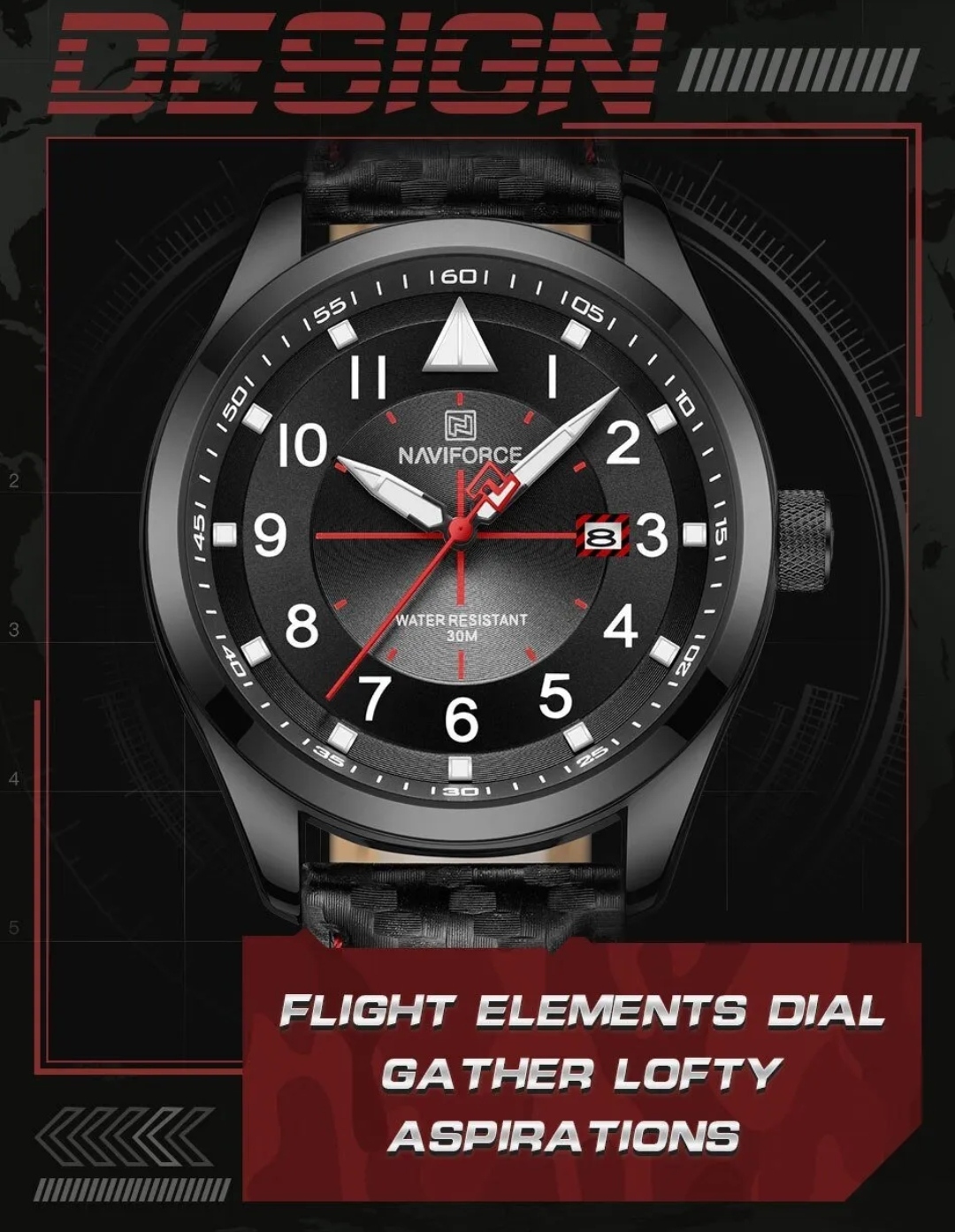 Naviforce 8022 Gents Belt Watch- Black Dial with White Markings- Black Bezel- Black Belt- TF Code NF829BM_img_2