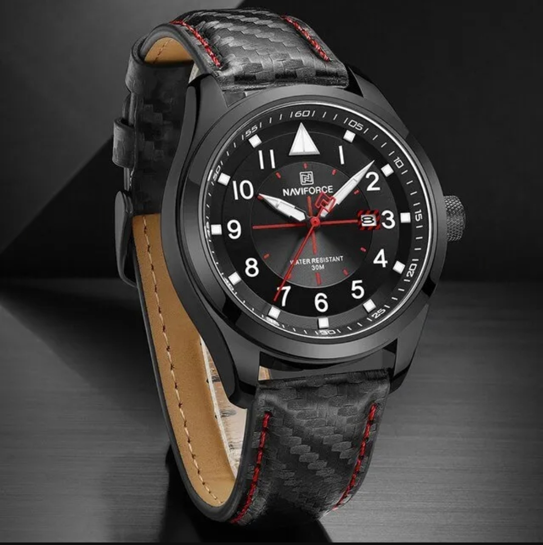 Naviforce 8022 Gents Belt Watch- Black Dial with White Markings- Black Bezel- Black Belt- TF Code NF829BM_img_5