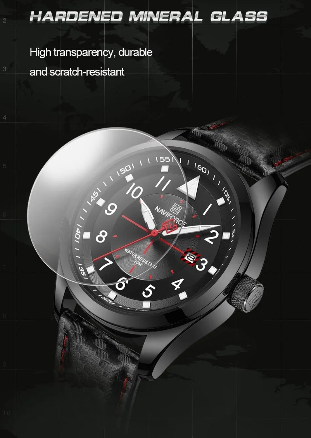 Naviforce 8022 Gents Belt Watch- Black Dial with White Markings- Black Bezel- Black Belt- TF Code NF829BM_img_8