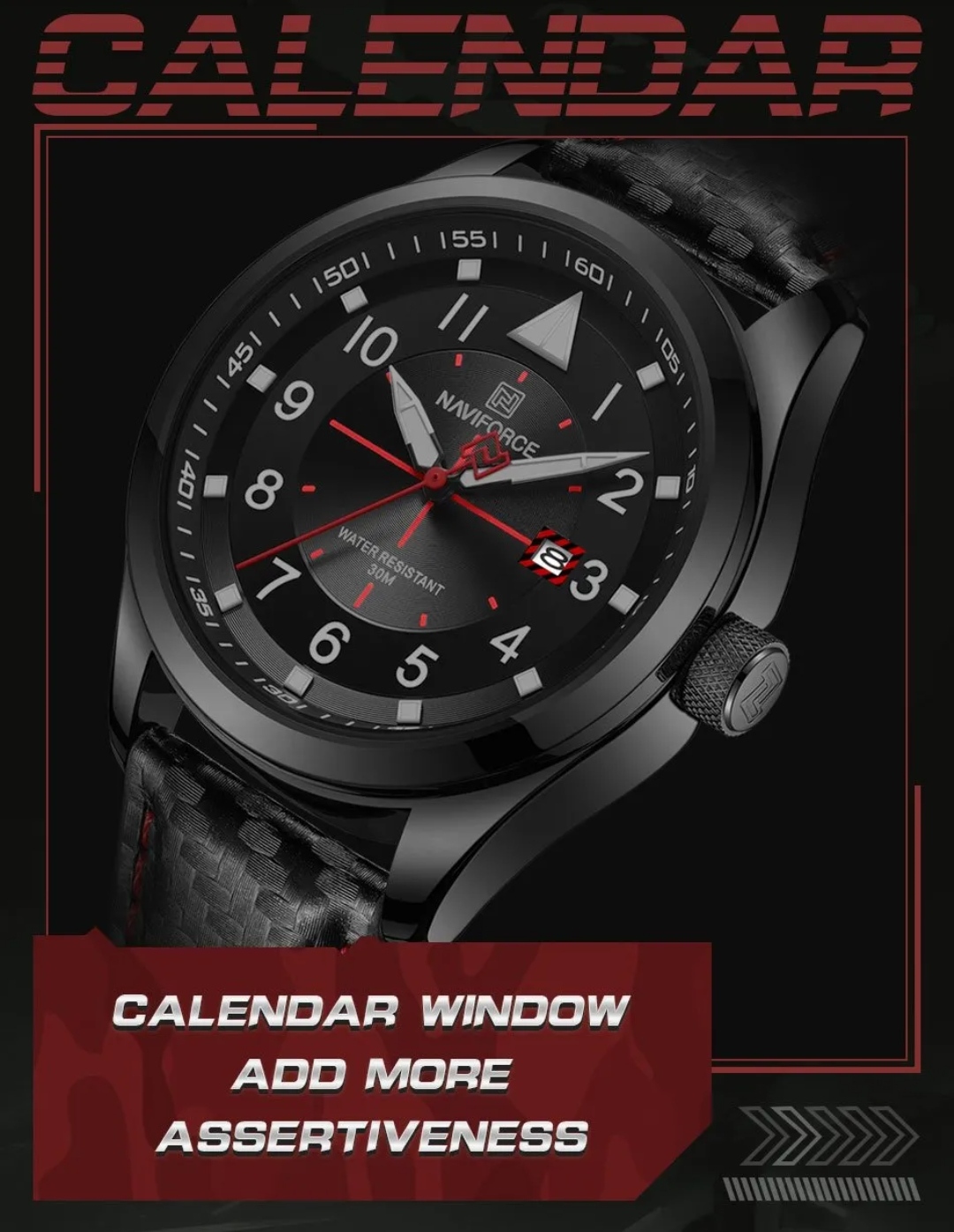 Naviforce 8022 Gents Belt Watch- Black Dial with White Markings- Black Bezel- Black Belt- TF Code NF829BM_img_9