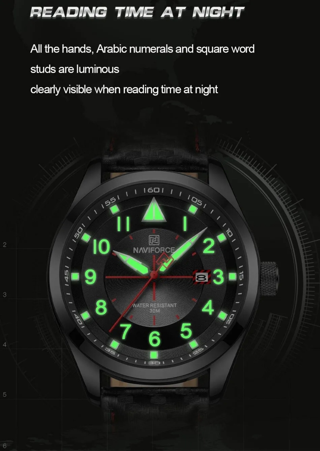 Naviforce 8022 Gents Belt Watch- Black Dial with White Markings- Black Bezel- Black Belt- TF Code NF829BM_img_10