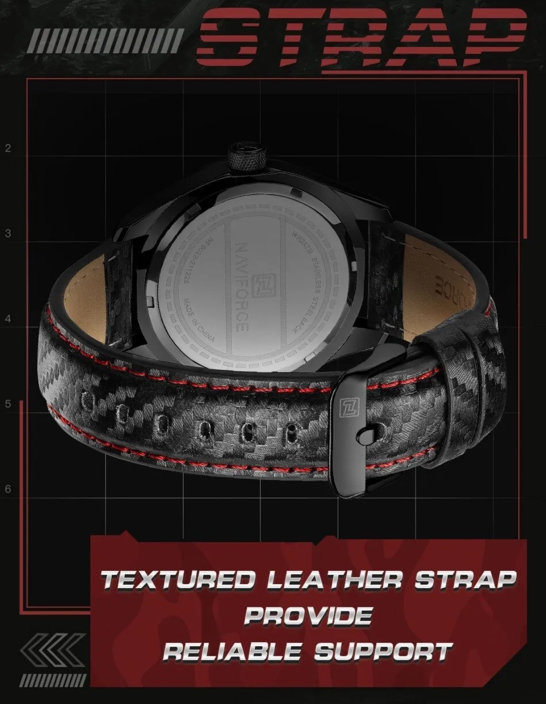 Naviforce 8022 Gents Belt Watch- Black Dial with White Markings- Black Bezel- Black Belt- TF Code NF829BM_img_13