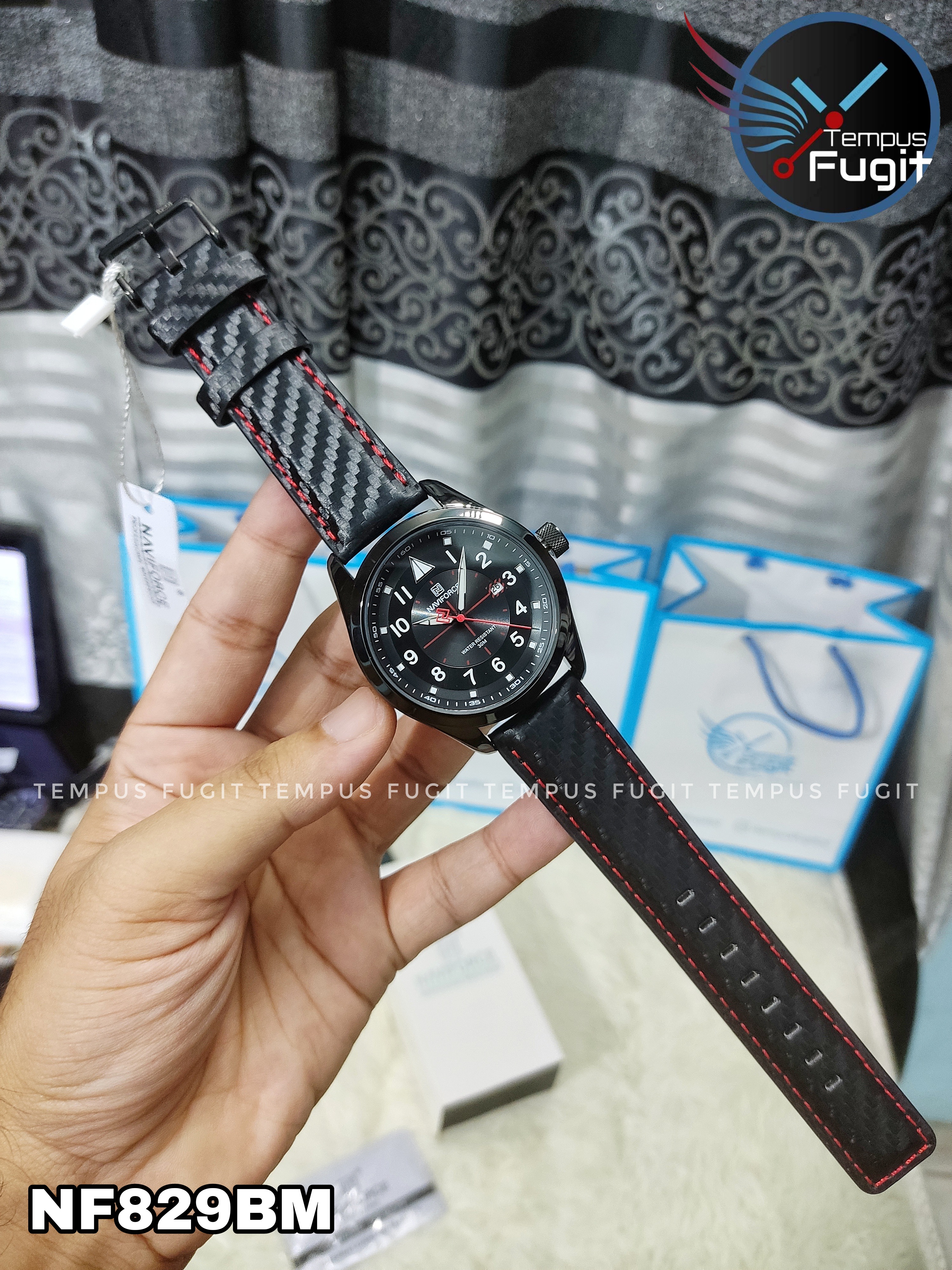 Naviforce 8022 Gents Belt Watch- Black Dial with White Markings- Black Bezel- Black Belt- TF Code NF829BM_img_14