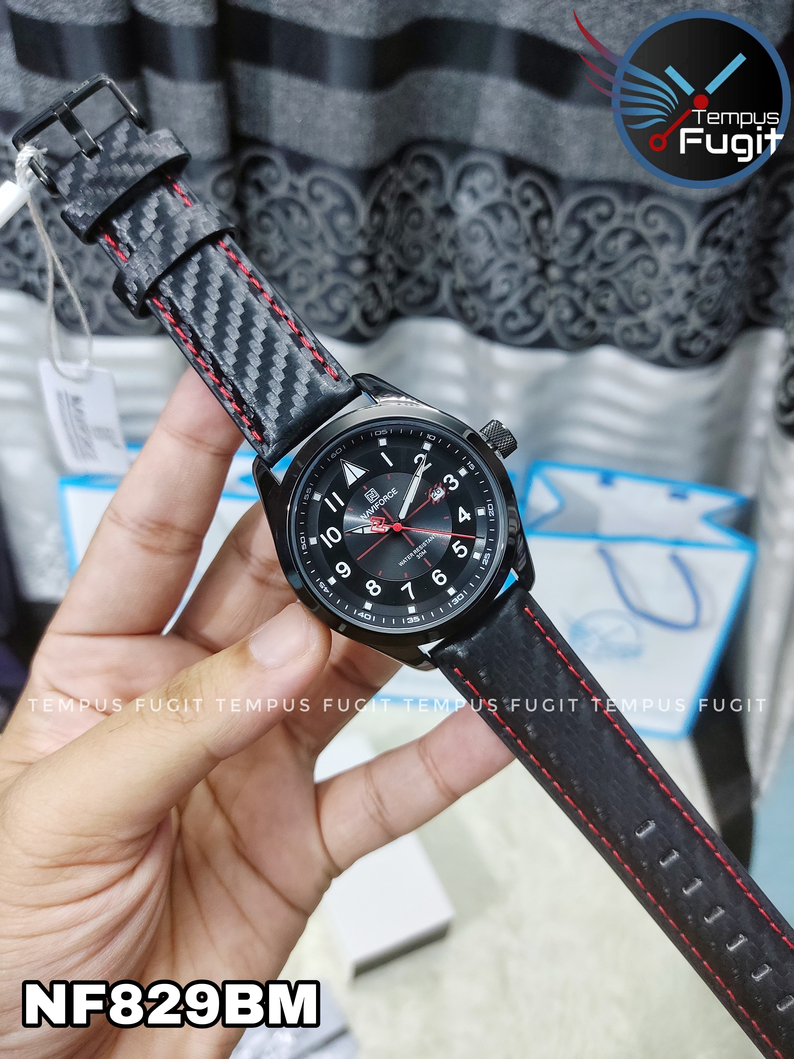 Naviforce 8022 Gents Belt Watch- Black Dial with White Markings- Black Bezel- Black Belt- TF Code NF829BM_img_15