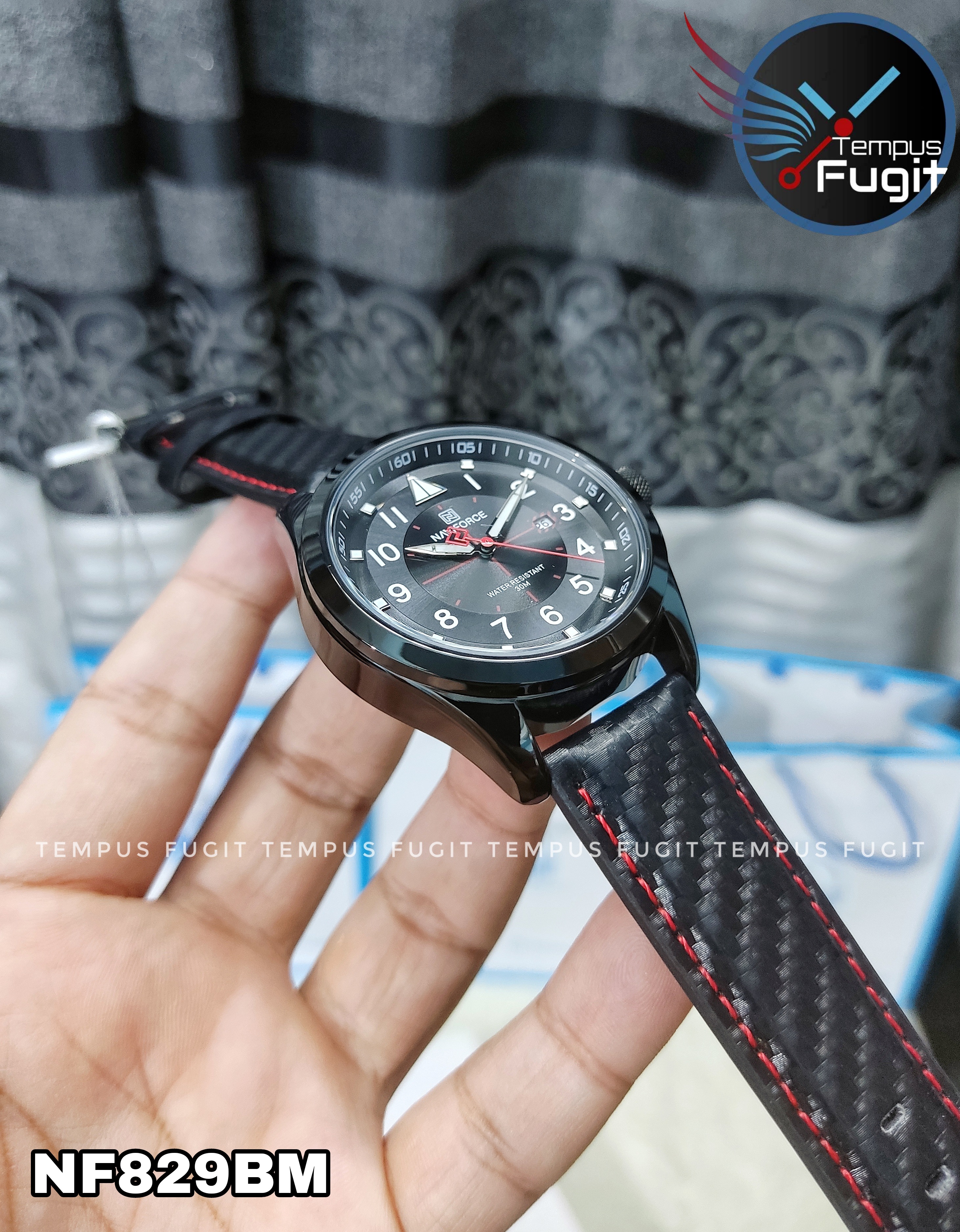 Naviforce 8022 Gents Belt Watch- Black Dial with White Markings- Black Bezel- Black Belt- TF Code NF829BM_img_16