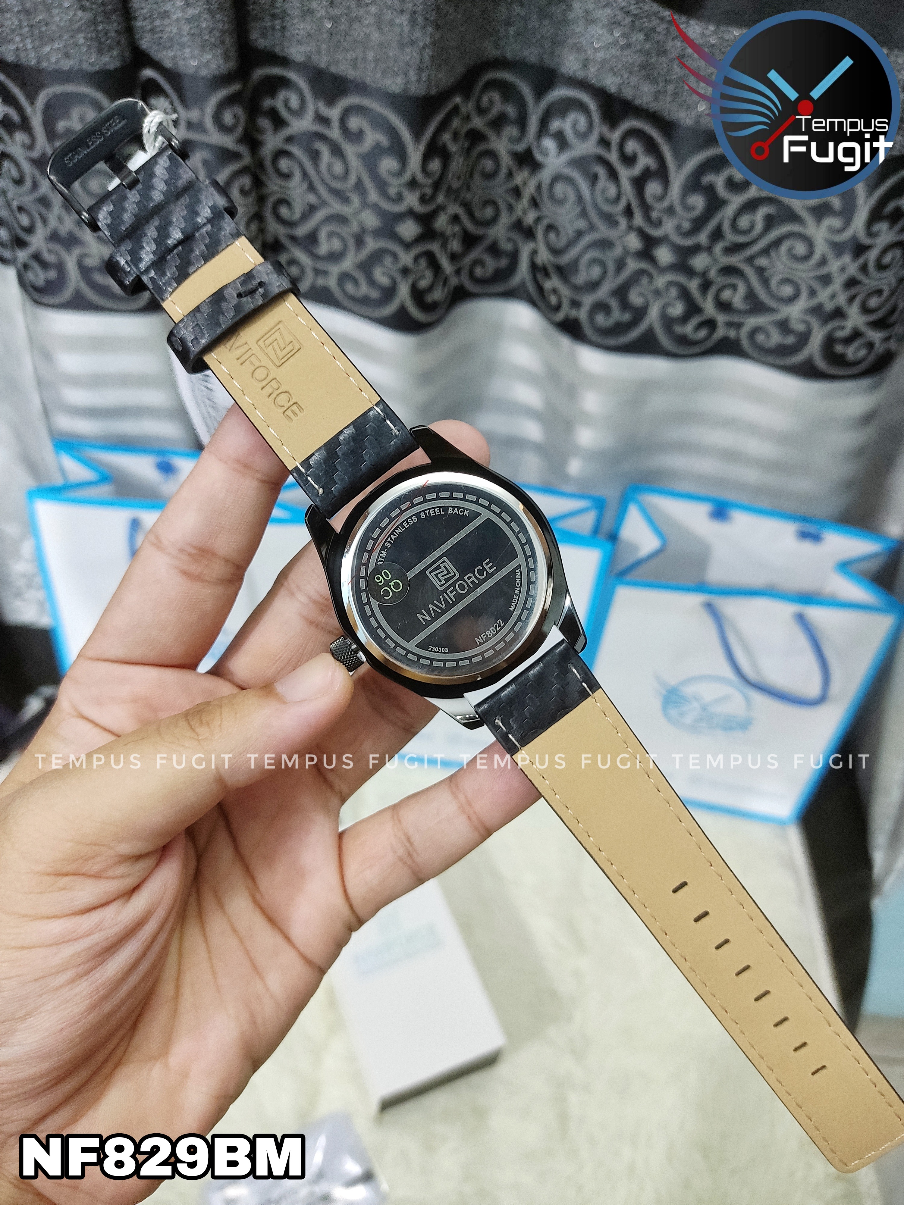 Naviforce 8022 Gents Belt Watch- Black Dial with White Markings- Black Bezel- Black Belt- TF Code NF829BM_img_19