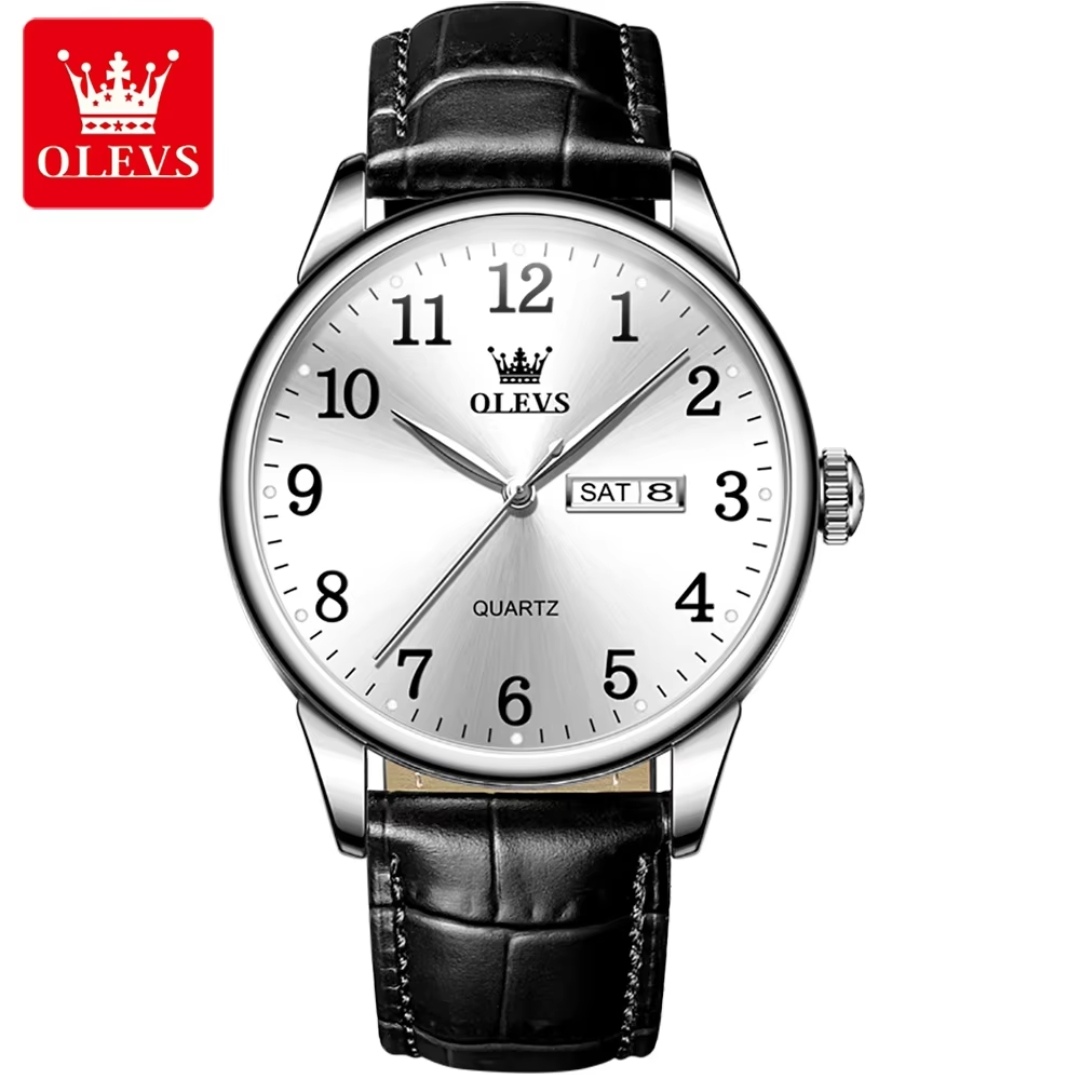 OLEVS 5535 Gents Belt Watch- Silver Dial- Silver Bezel- Black Belt- TF Code OL839BM_img_0