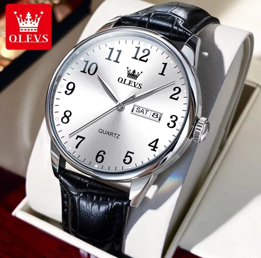 OLEVS 5535 Gents Belt Watch- Silver Dial- Silver Bezel- Black Belt- TF Code OL839BM_img_1