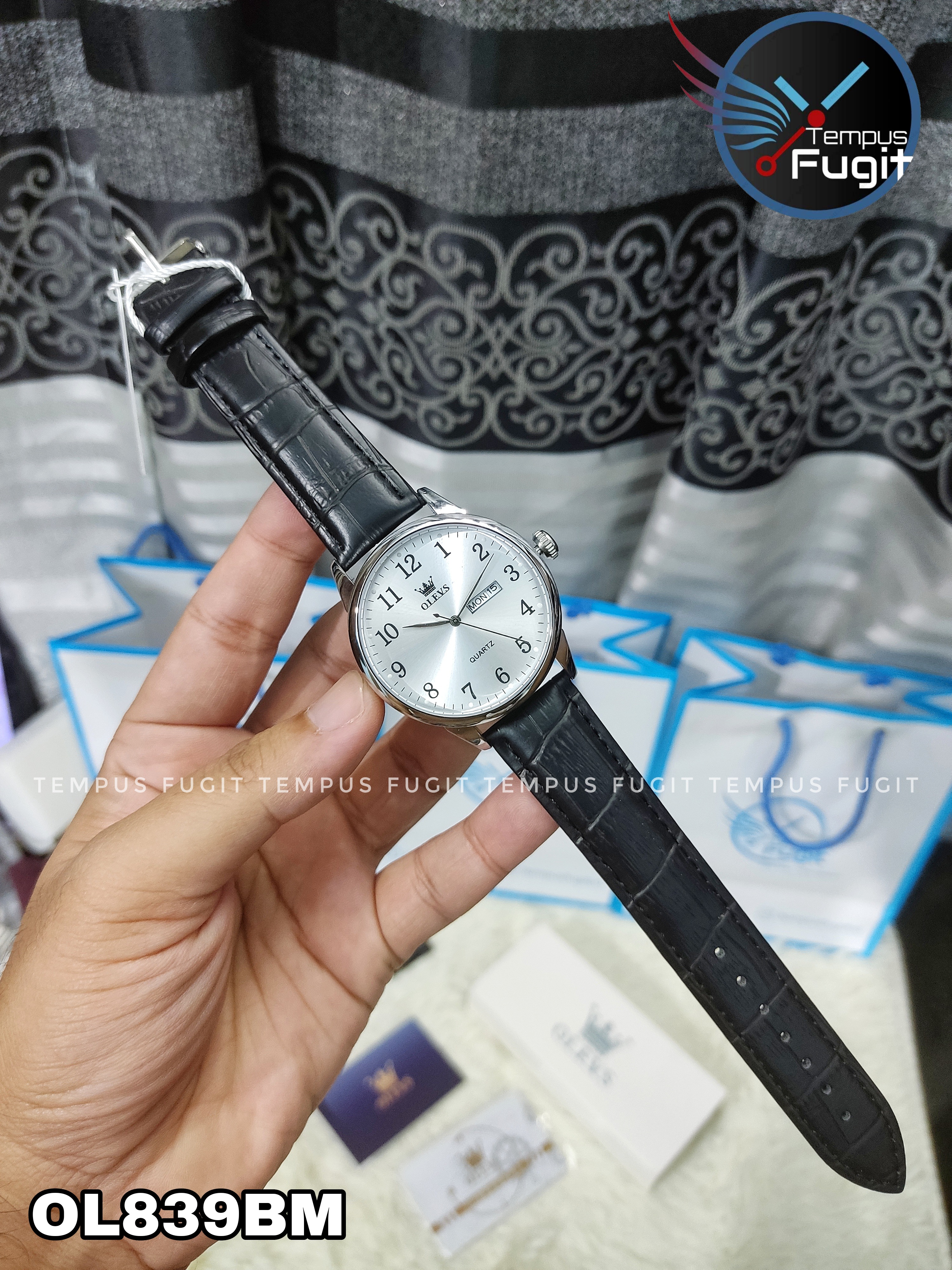 OLEVS 5535 Gents Belt Watch- Silver Dial- Silver Bezel- Black Belt- TF Code OL839BM_img_4