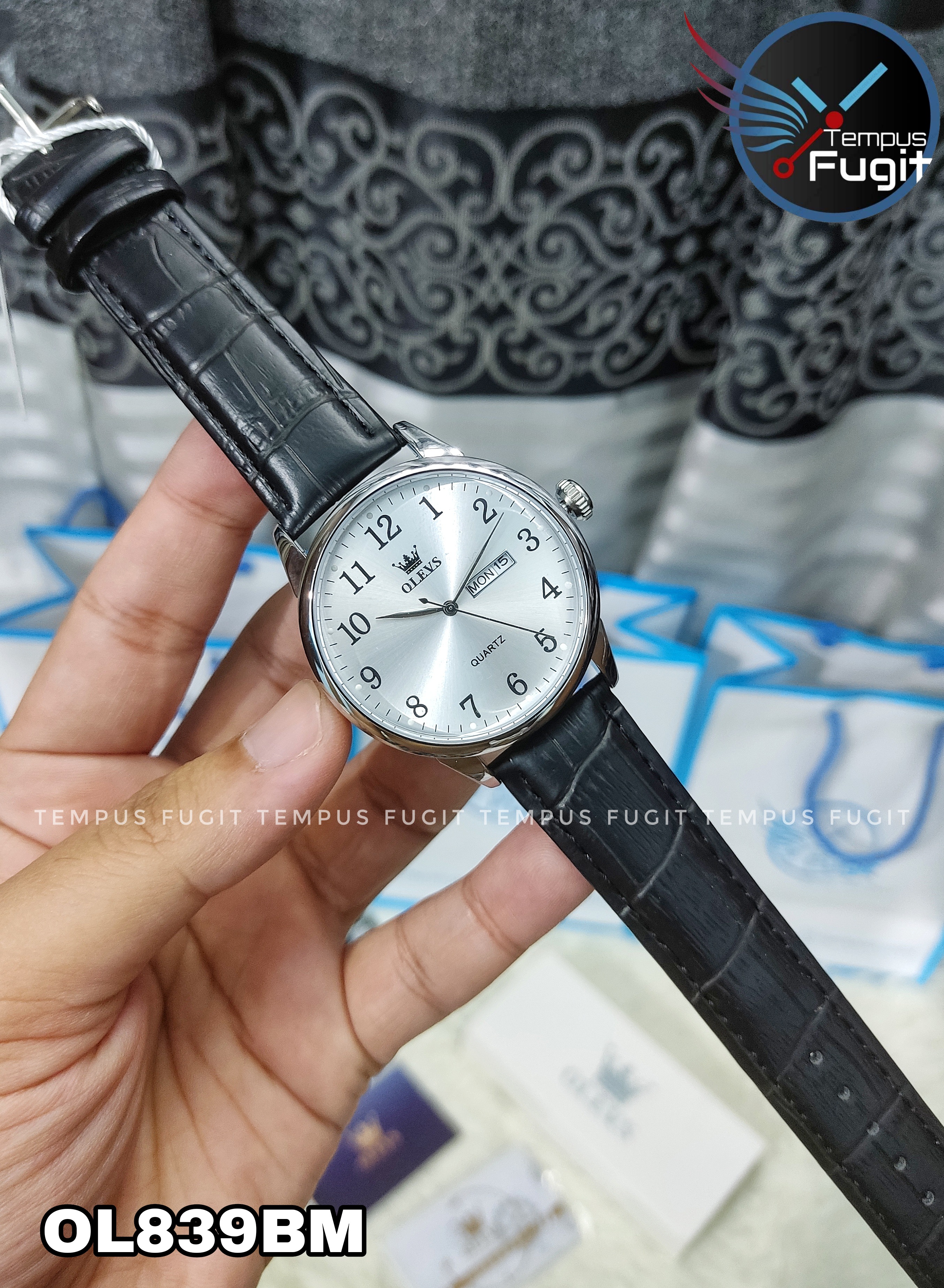 OLEVS 5535 Gents Belt Watch- Silver Dial- Silver Bezel- Black Belt- TF Code OL839BM_img_5