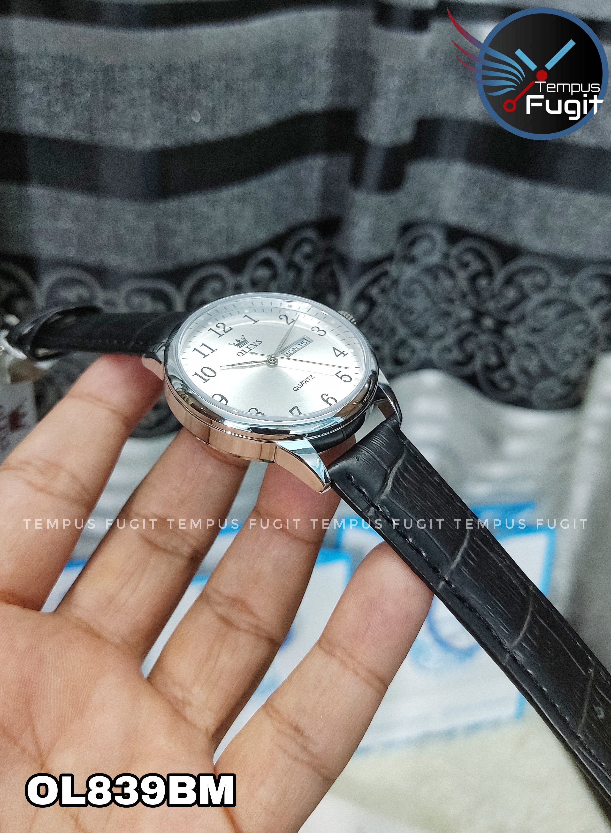 OLEVS 5535 Gents Belt Watch- Silver Dial- Silver Bezel- Black Belt- TF Code OL839BM_img_6