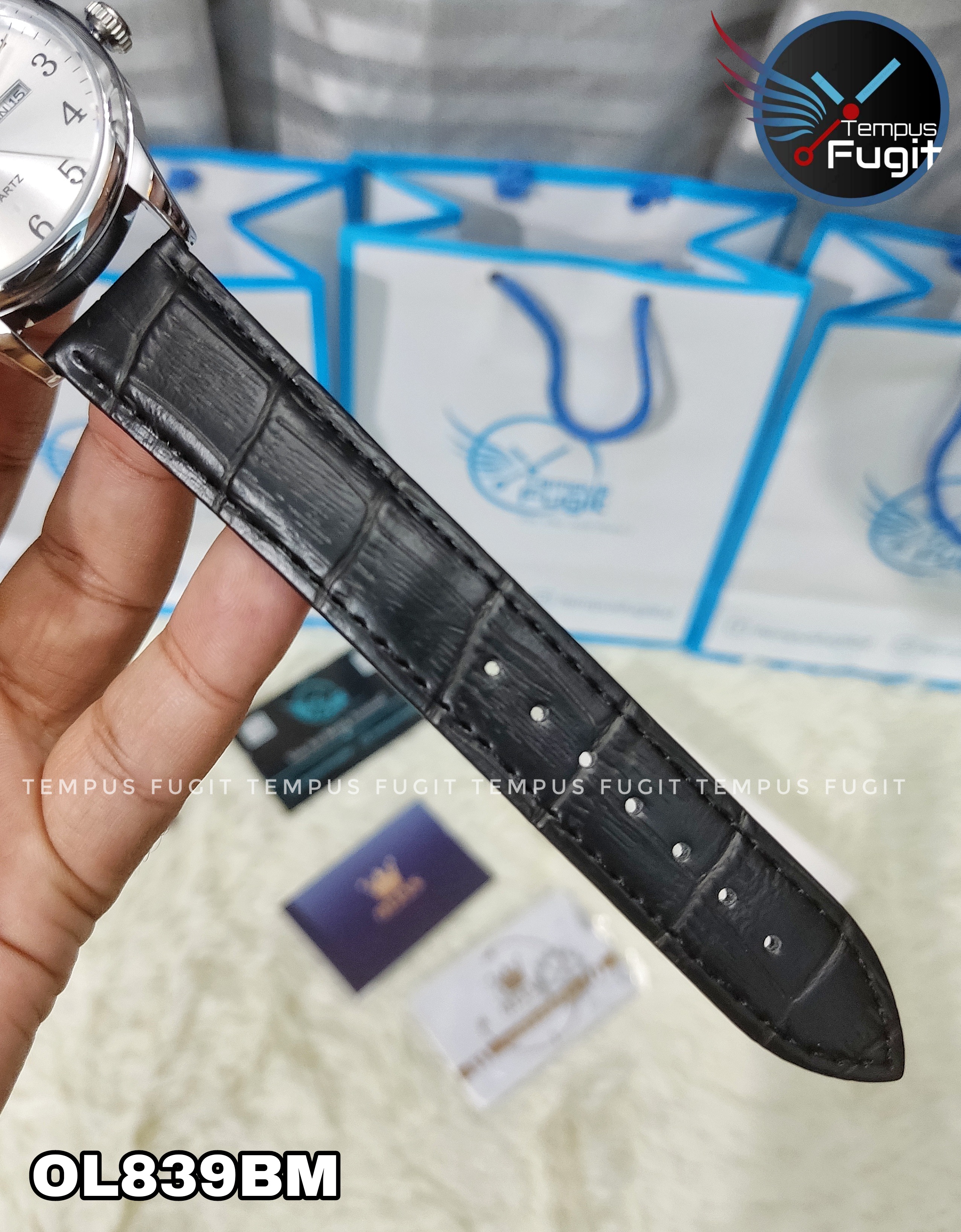 OLEVS 5535 Gents Belt Watch- Silver Dial- Silver Bezel- Black Belt- TF Code OL839BM_img_7