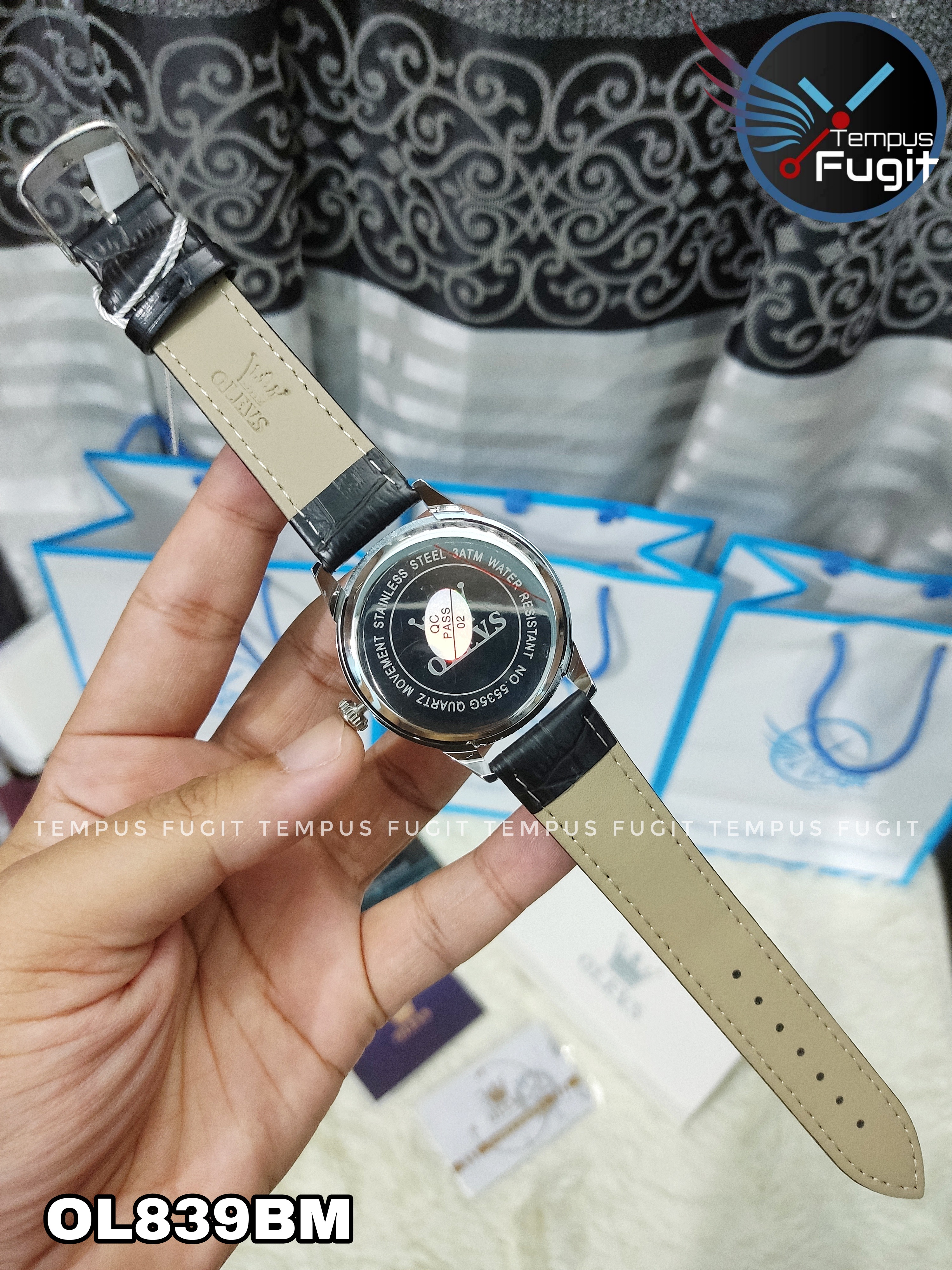 OLEVS 5535 Gents Belt Watch- Silver Dial- Silver Bezel- Black Belt- TF Code OL839BM_img_8