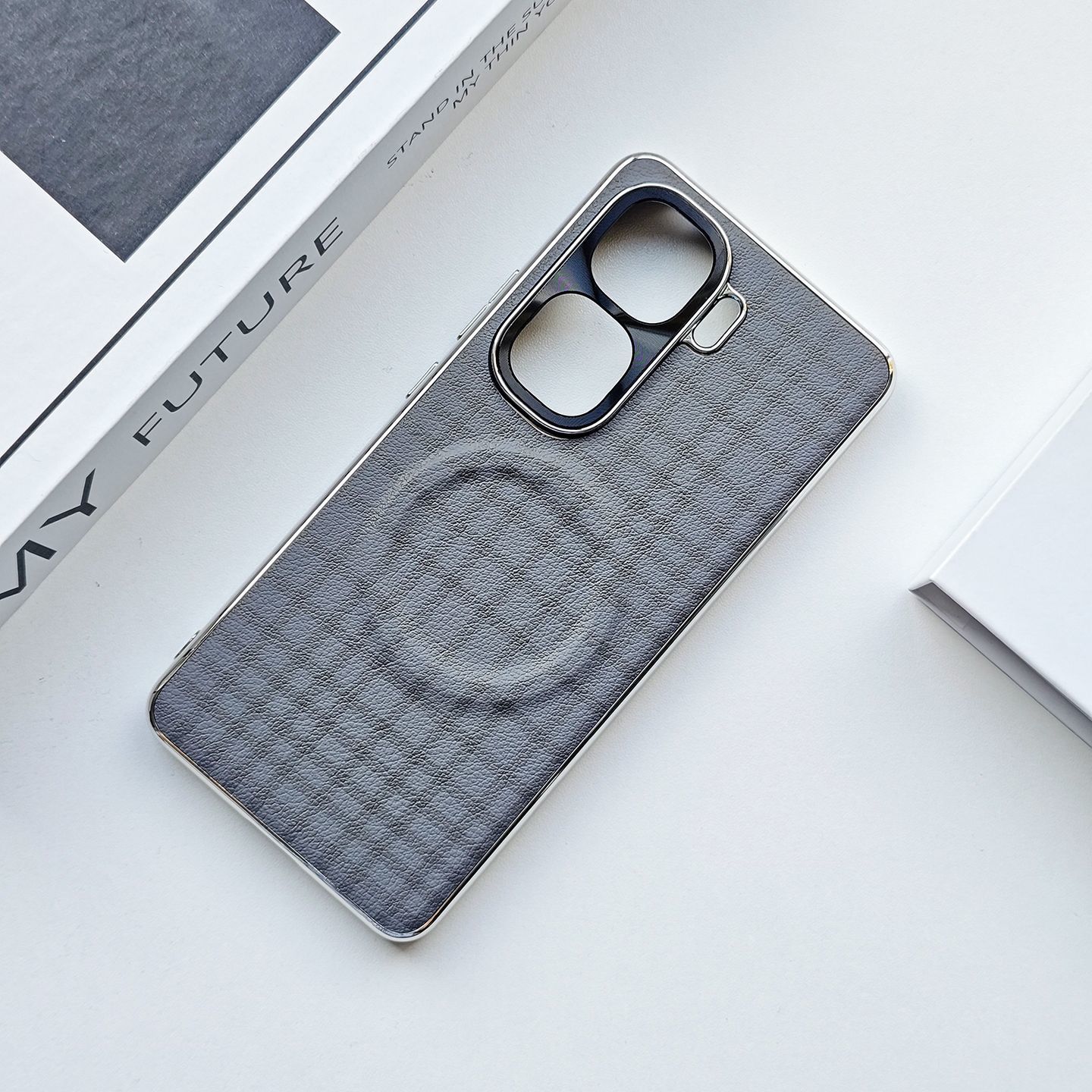 iQOO Neo10 high value electroplated silver edge leather magnetic back cover_img_5