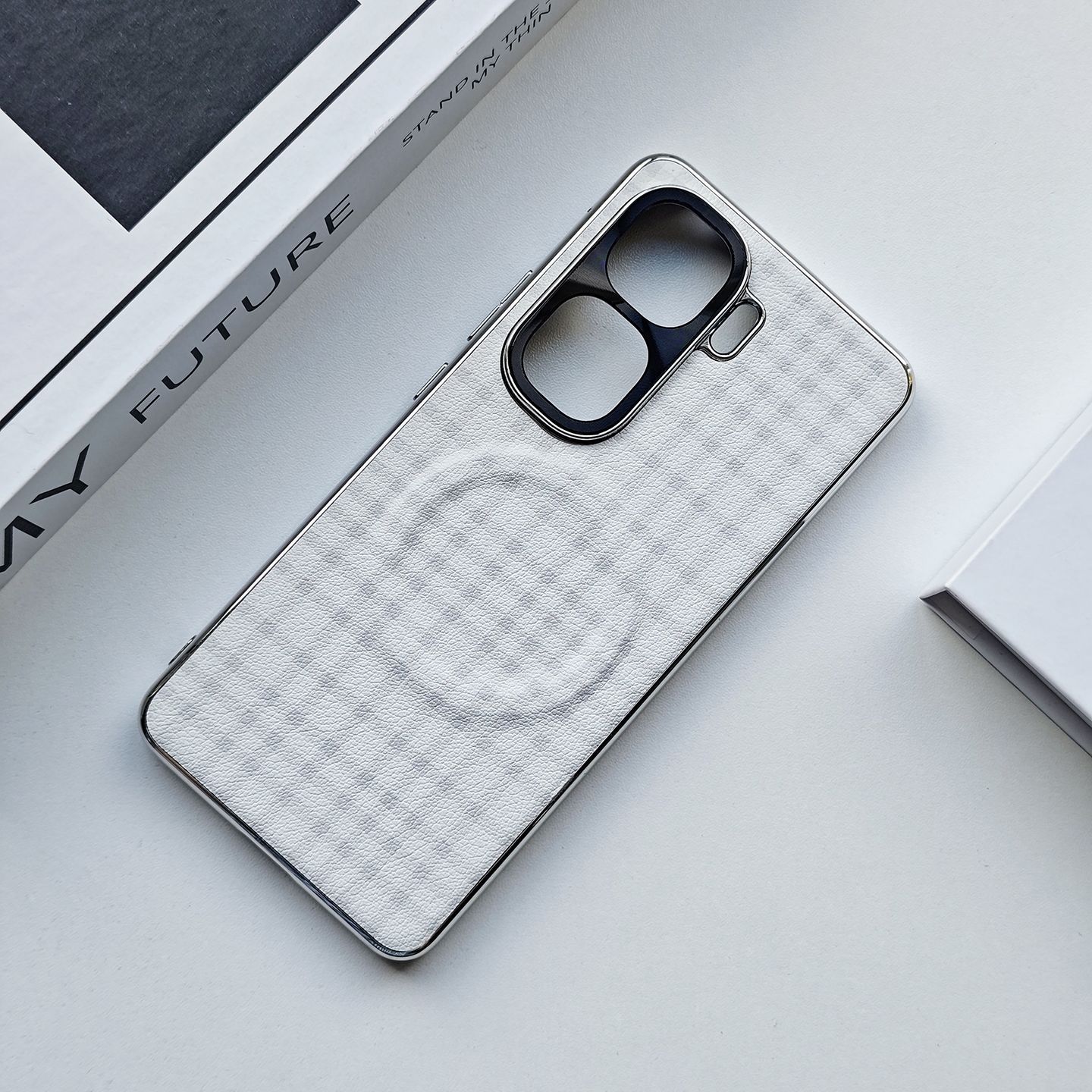 iQOO Neo10 high value electroplated silver edge leather magnetic back cover_img_6