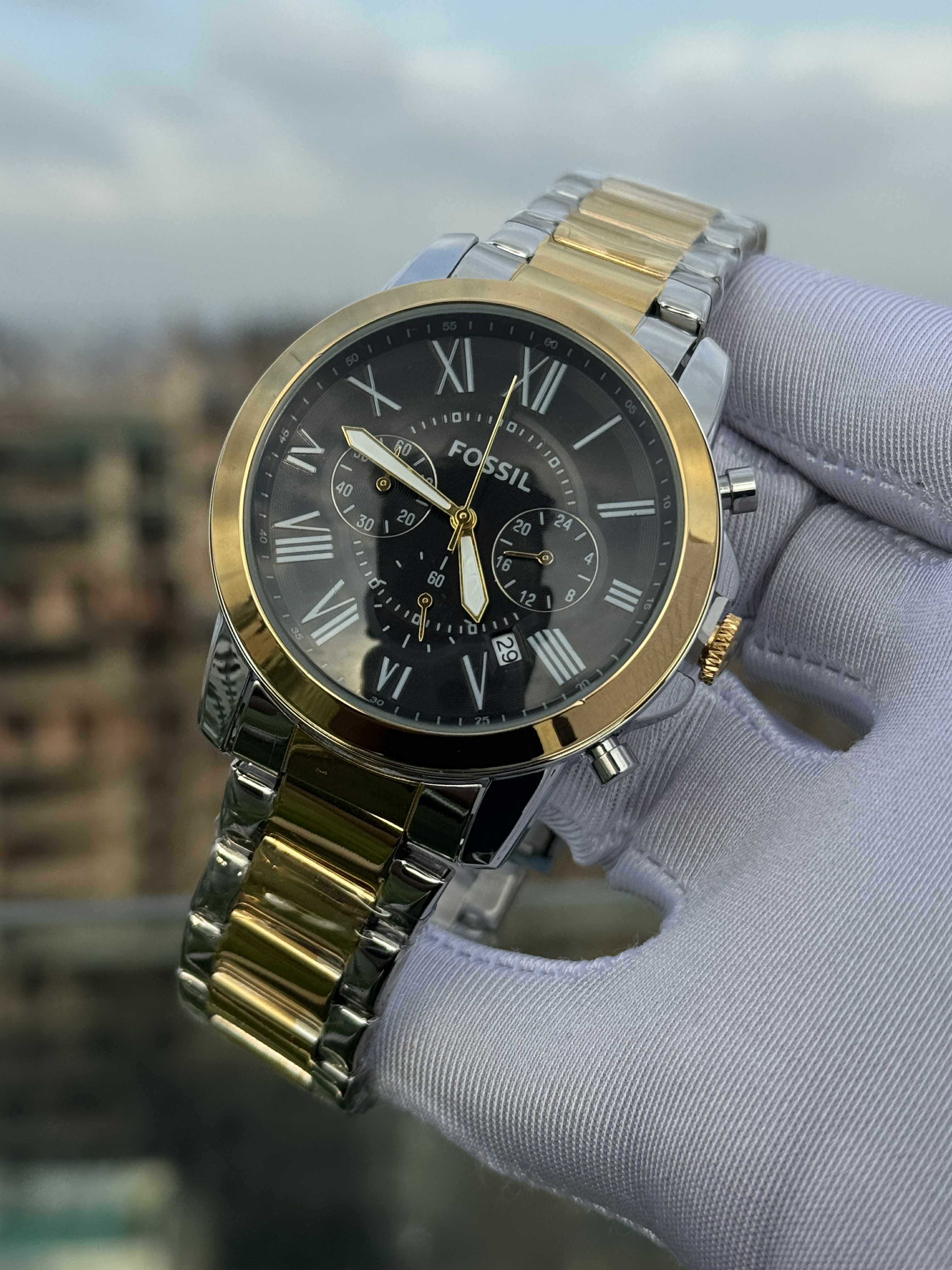 FOSSIL grant chrono two tone black dial