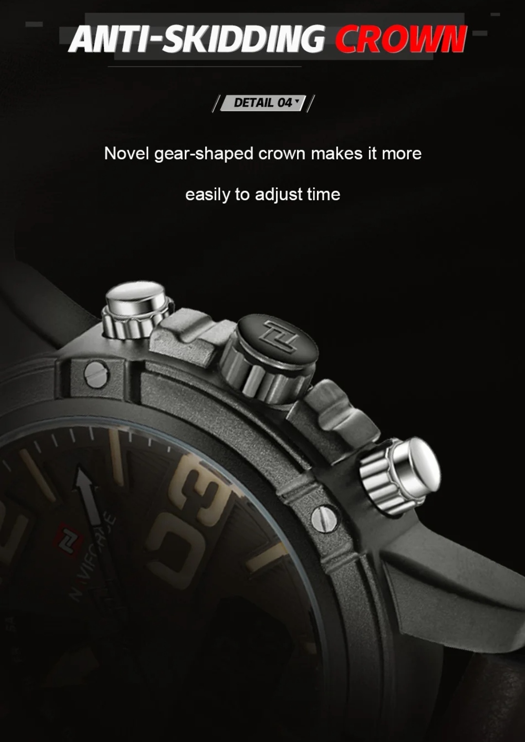 Naviforce 9095 Two Time Gents Belt Watch- Coffee Dial with Yellow Markings- Grey Bezel- Chocolate Belt- TF Code NF858BM_img_6