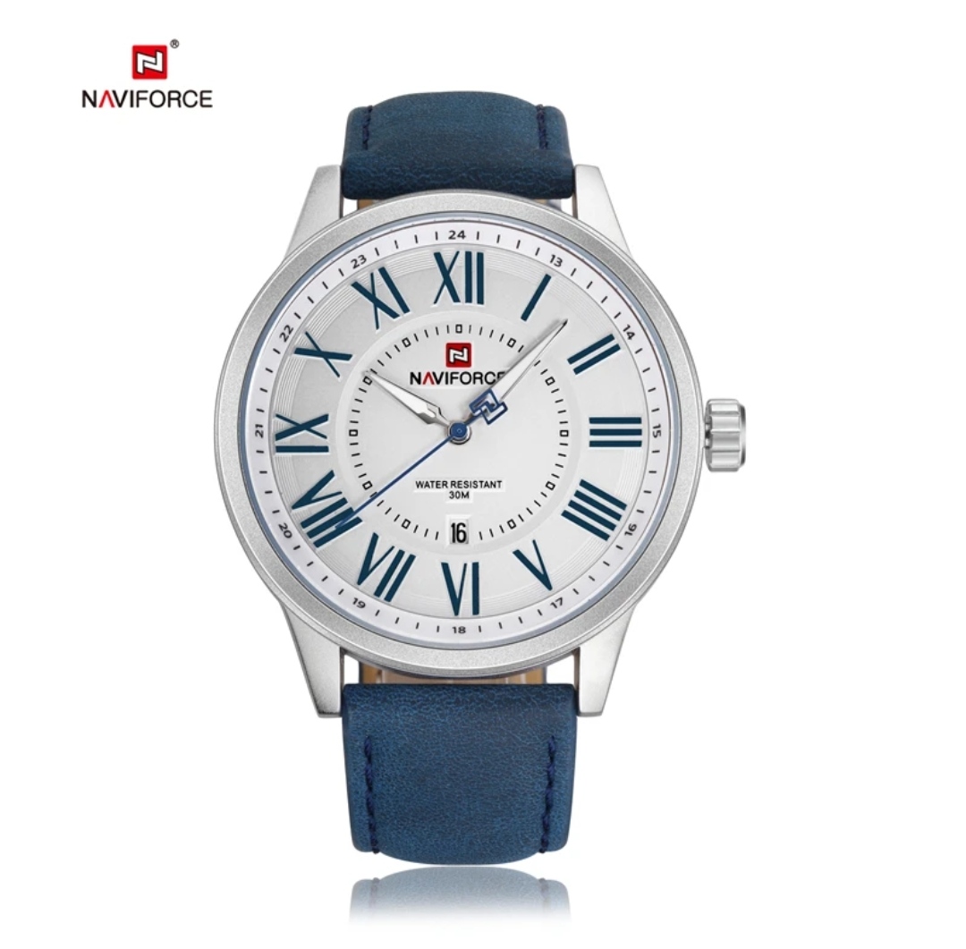 Naviforce 9126 Gents Belt Watch- White Dial- Silver Bezel- Blue Belt- TF Code NF133BM_img_0