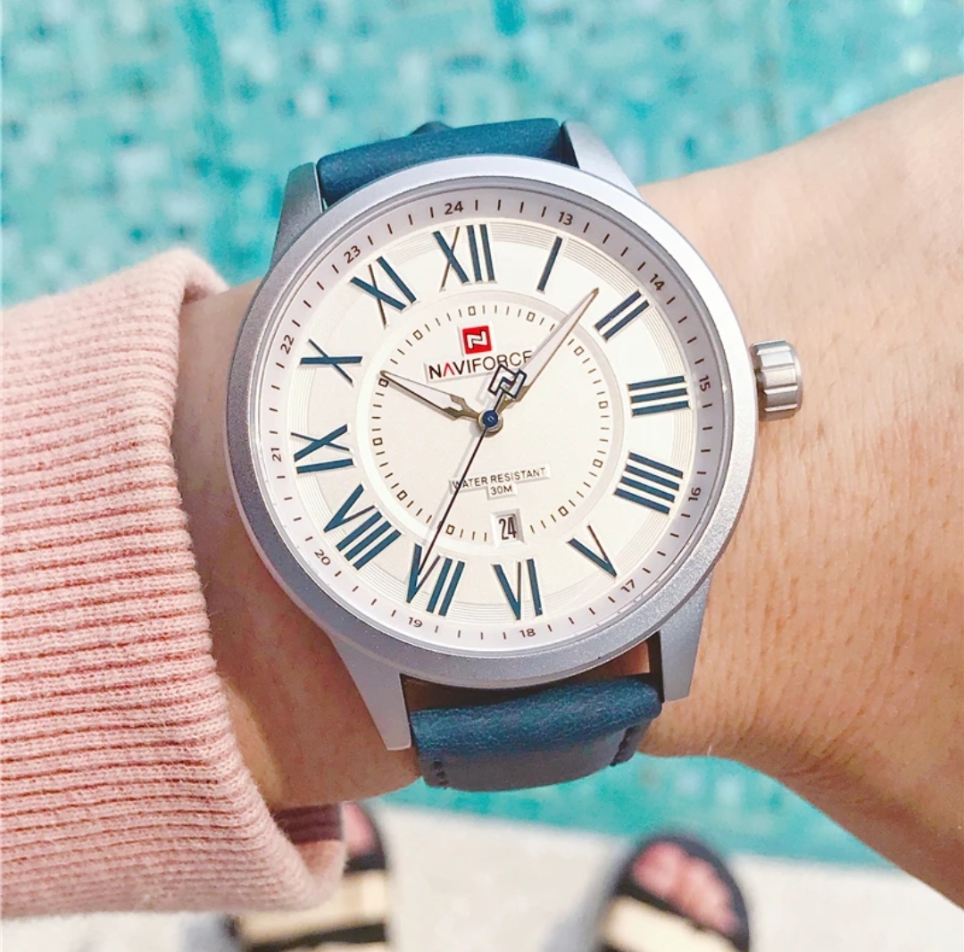 Naviforce 9126 Gents Belt Watch- White Dial- Silver Bezel- Blue Belt- TF Code NF133BM_img_1