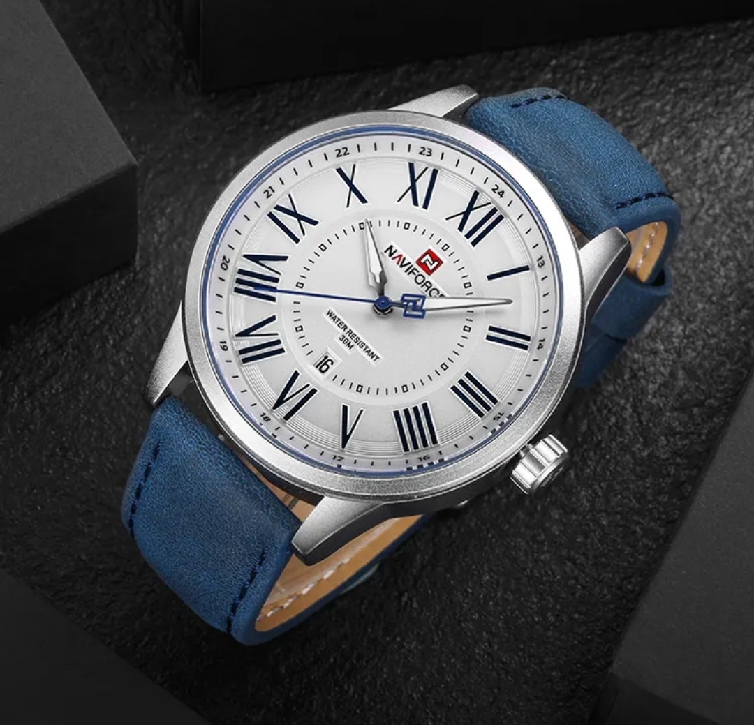 Naviforce 9126 Gents Belt Watch- White Dial- Silver Bezel- Blue Belt- TF Code NF133BM_img_2