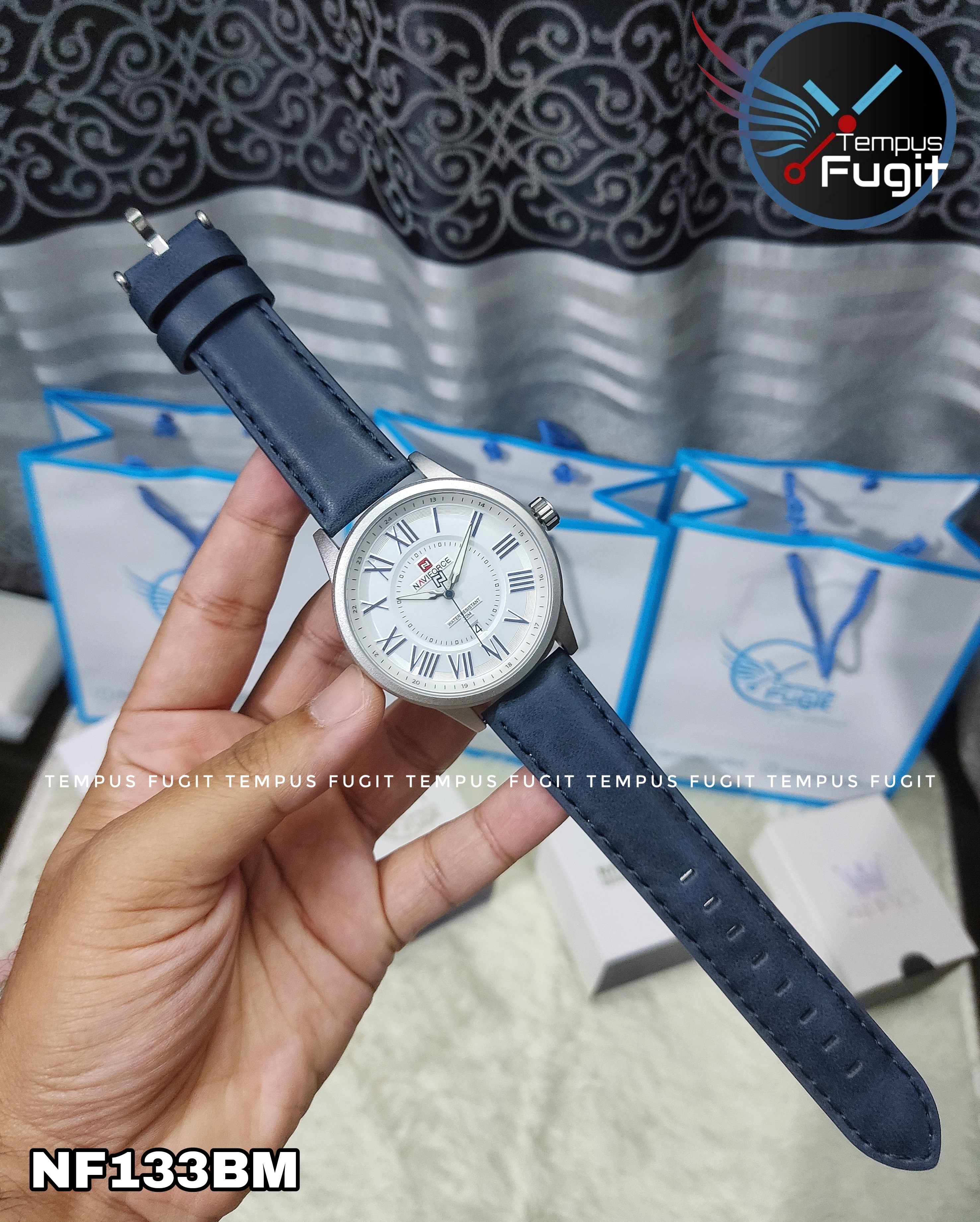 Naviforce 9126 Gents Belt Watch- White Dial- Silver Bezel- Blue Belt- TF Code NF133BM_img_3