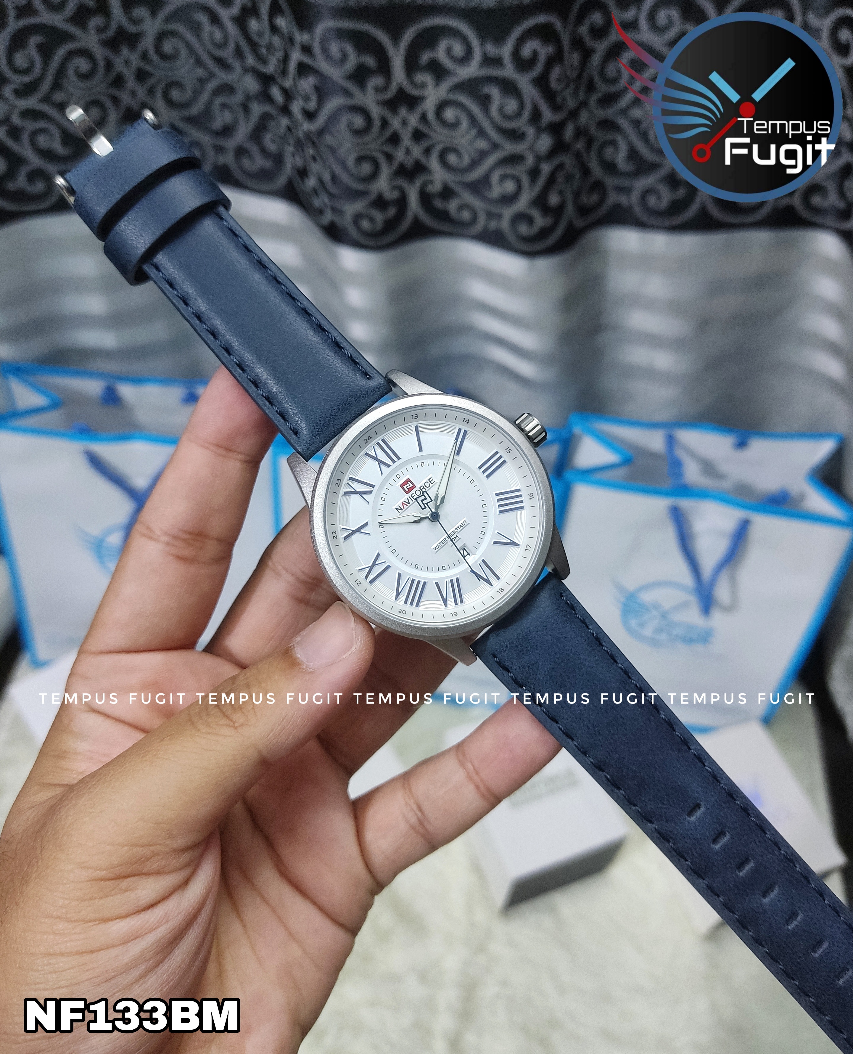 Naviforce 9126 Gents Belt Watch- White Dial- Silver Bezel- Blue Belt- TF Code NF133BM_img_4