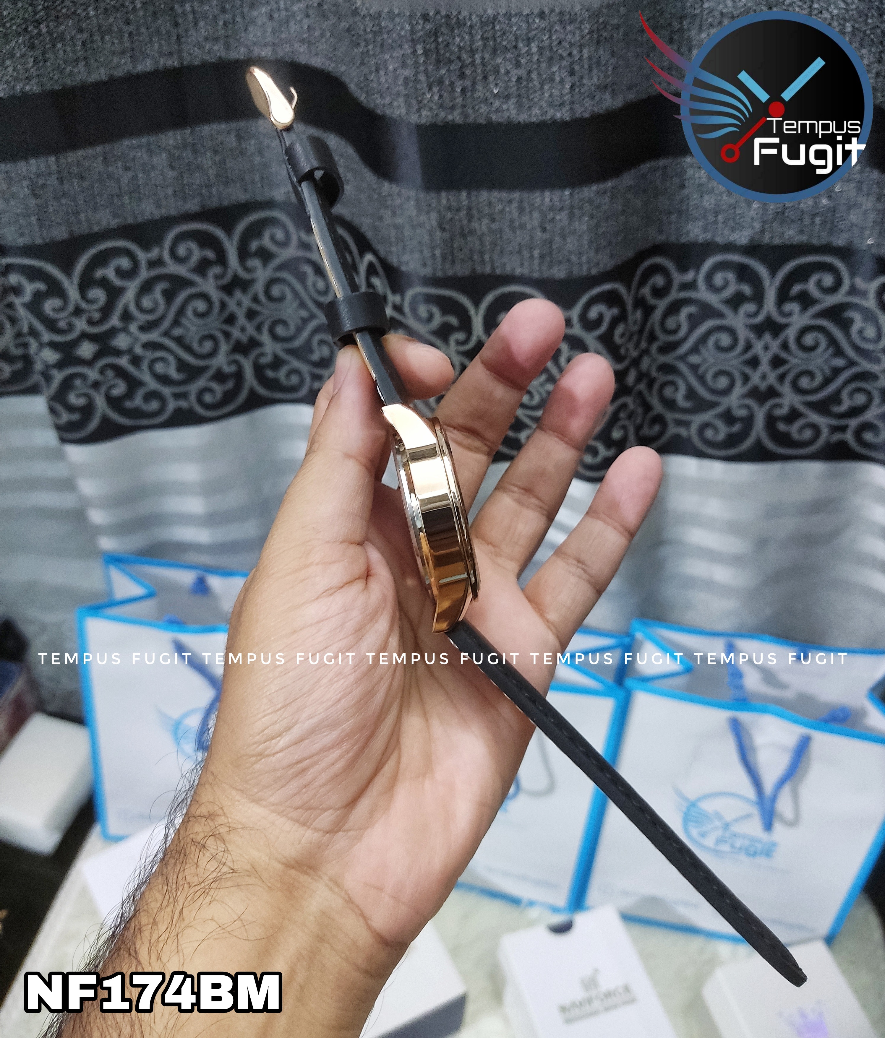 Naviforce 9126 Gents Belt Watch- Black Dial- Rose Golden Bezel- Black Belt- TF Code NF174BM_img_6