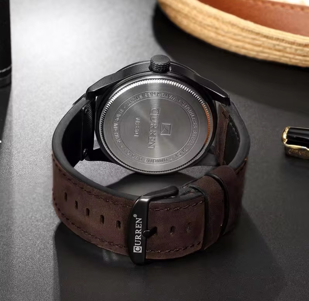 Curren 8301 Gents Belt Watch- Black Dial with Yellow Markings- Black Bezel- Brown Belt- TF Code CR673BM_img_4