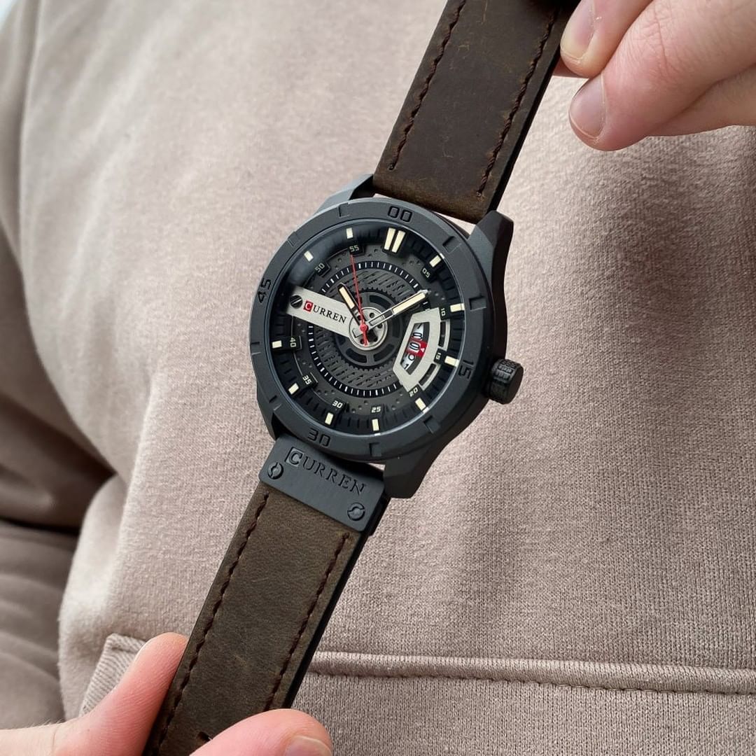 Curren 8301 Gents Belt Watch- Black Dial with Yellow Markings- Black Bezel- Brown Belt- TF Code CR673BM_img_5