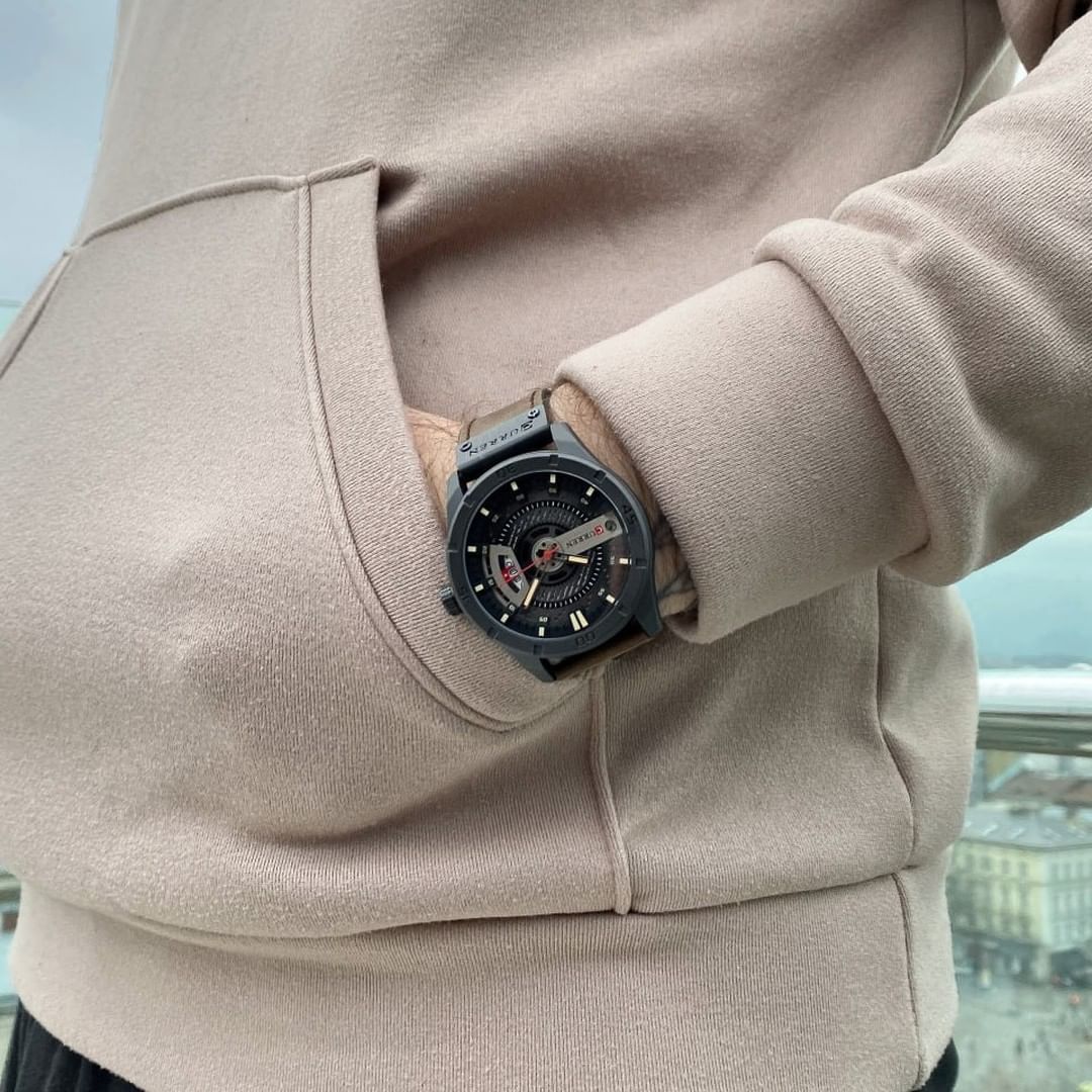 Curren 8301 Gents Belt Watch- Black Dial with Yellow Markings- Black Bezel- Brown Belt- TF Code CR673BM_img_7