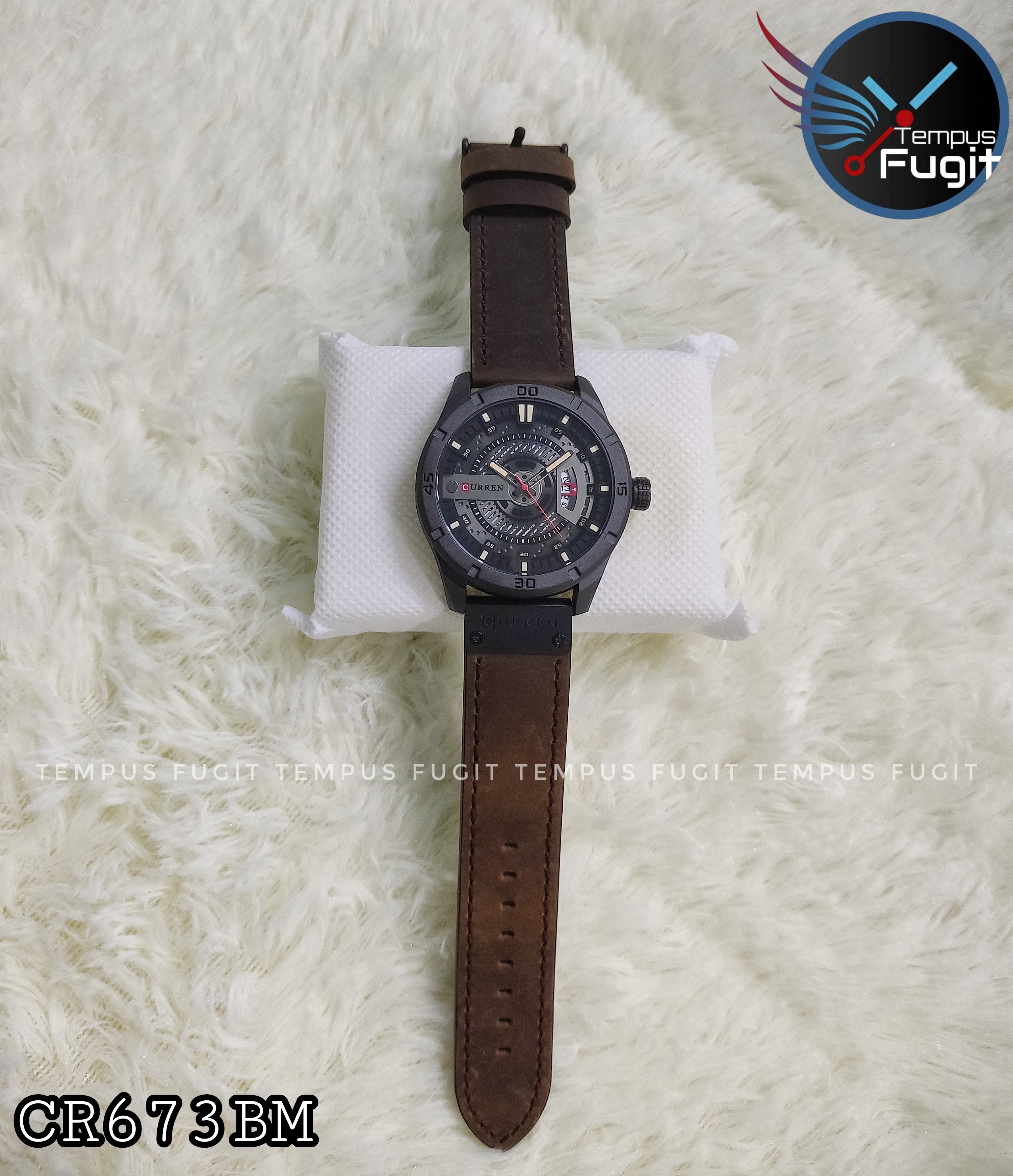 Curren 8301 Gents Belt Watch- Black Dial with Yellow Markings- Black Bezel- Brown Belt- TF Code CR673BM_img_8