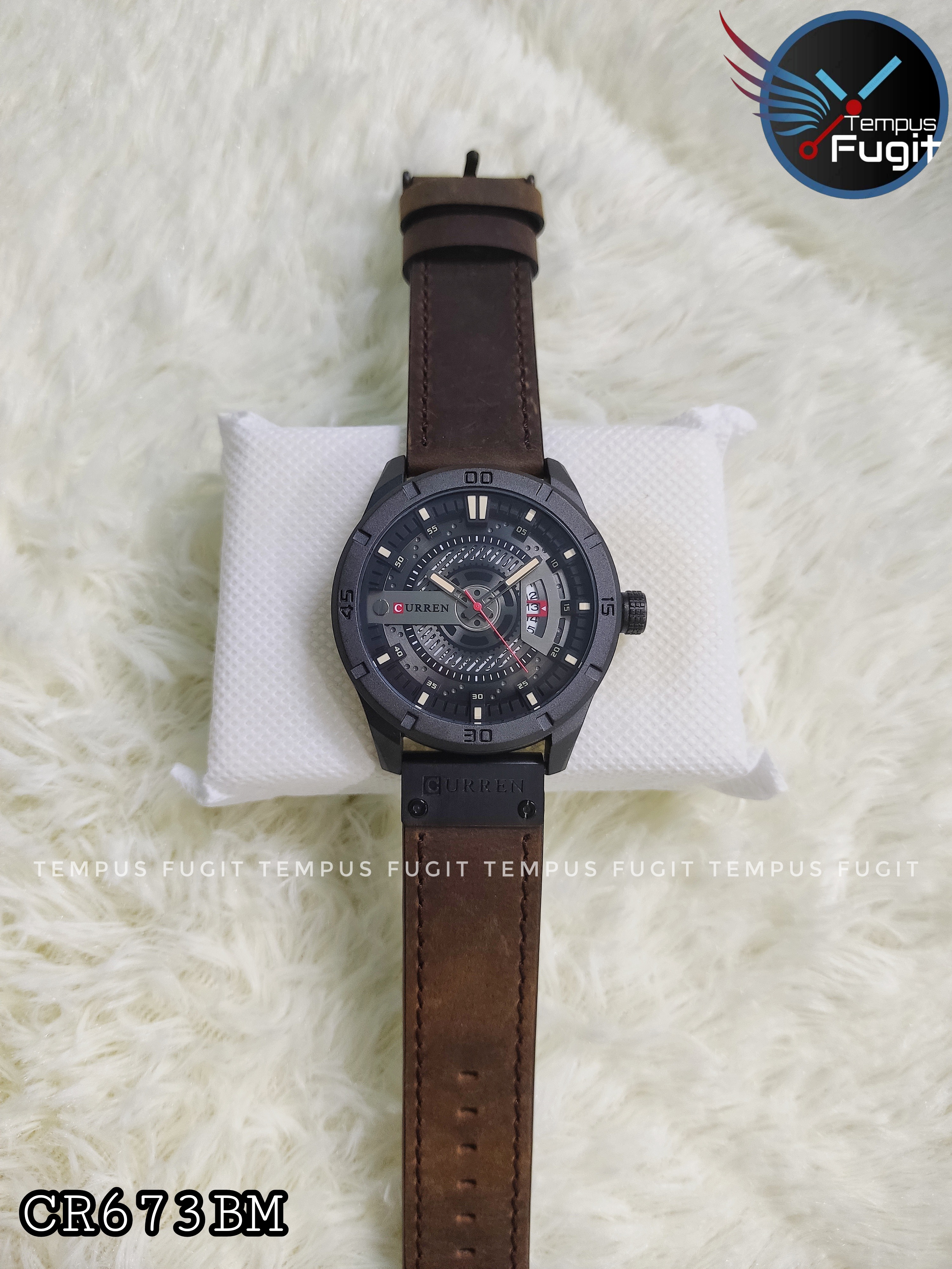 Curren 8301 Gents Belt Watch- Black Dial with Yellow Markings- Black Bezel- Brown Belt- TF Code CR673BM_img_9