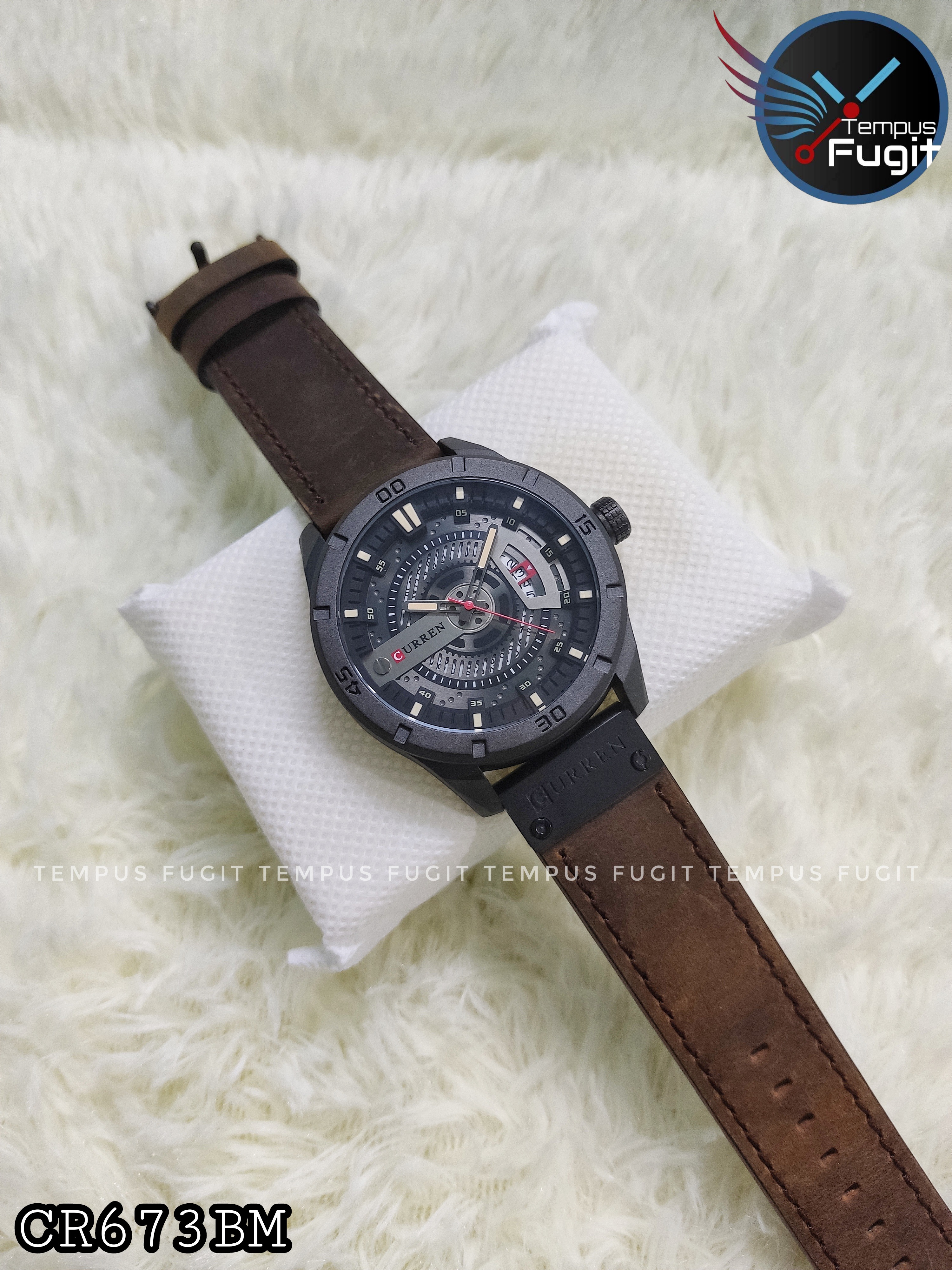 Curren 8301 Gents Belt Watch- Black Dial with Yellow Markings- Black Bezel- Brown Belt- TF Code CR673BM_img_10