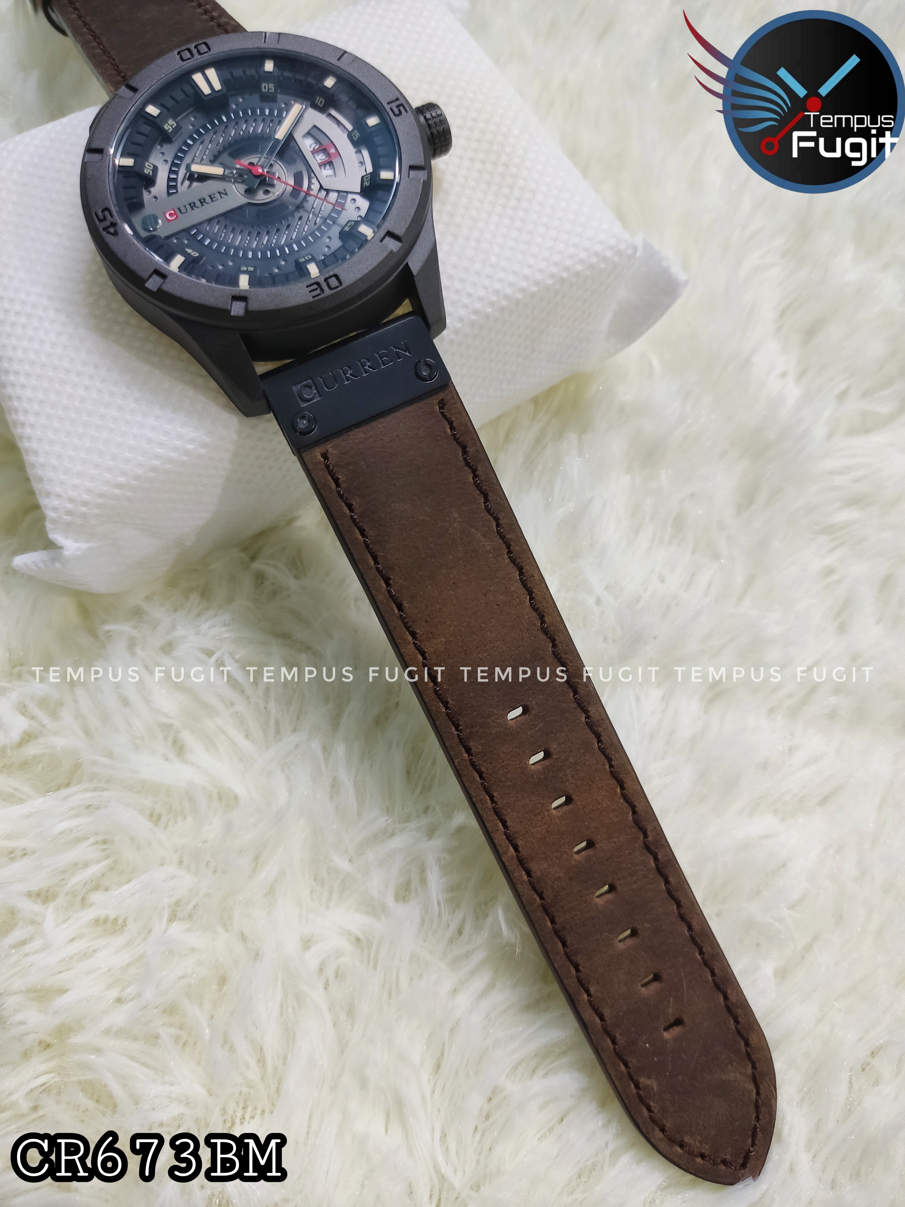 Curren 8301 Gents Belt Watch- Black Dial with Yellow Markings- Black Bezel- Brown Belt- TF Code CR673BM_img_11