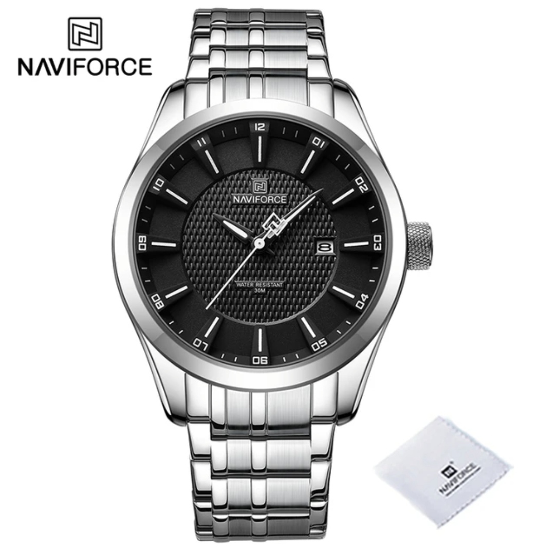 Naviforce 8032 Gents Chain Watch - Black Dial- Silver Bezel- Silver Chain- TF Code NF824CM_img_0