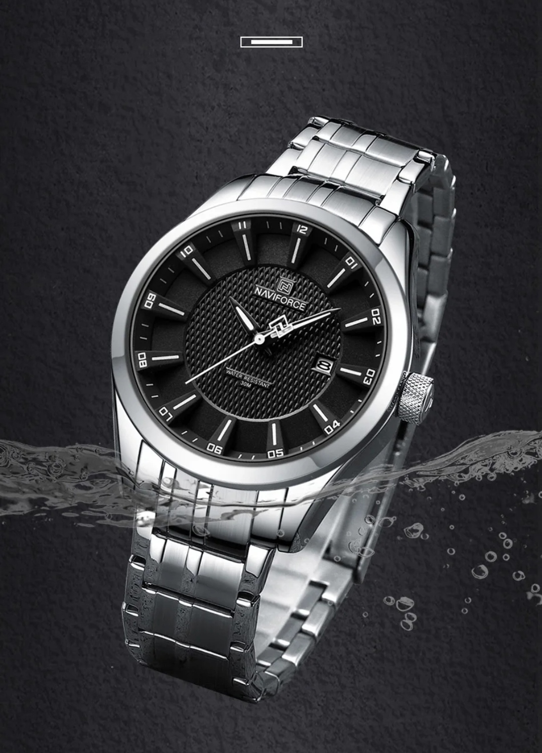 Naviforce 8032 Gents Chain Watch - Black Dial- Silver Bezel- Silver Chain- TF Code NF824CM_img_4