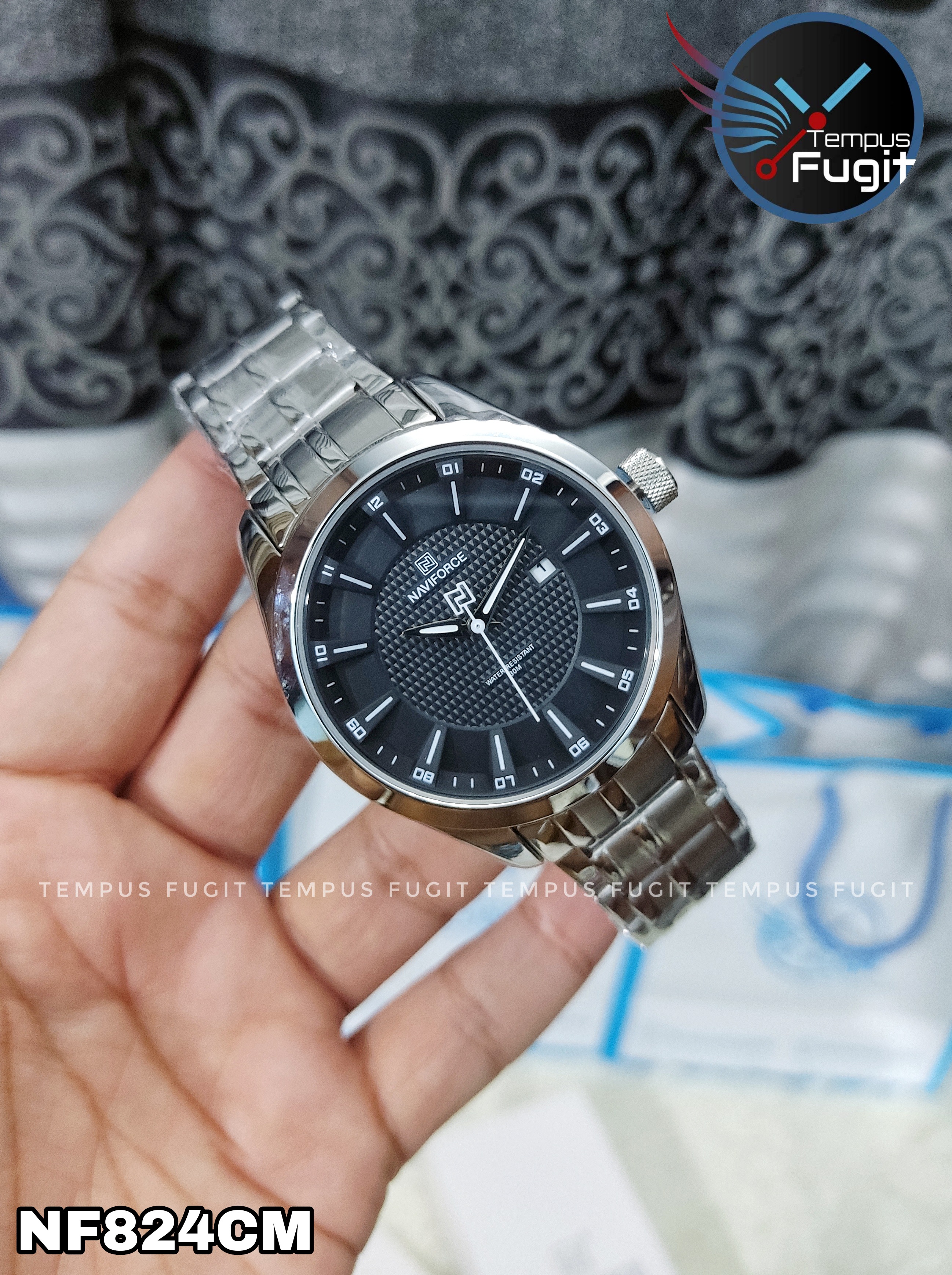 Naviforce 8032 Gents Chain Watch - Black Dial- Silver Bezel- Silver Chain- TF Code NF824CM_img_6