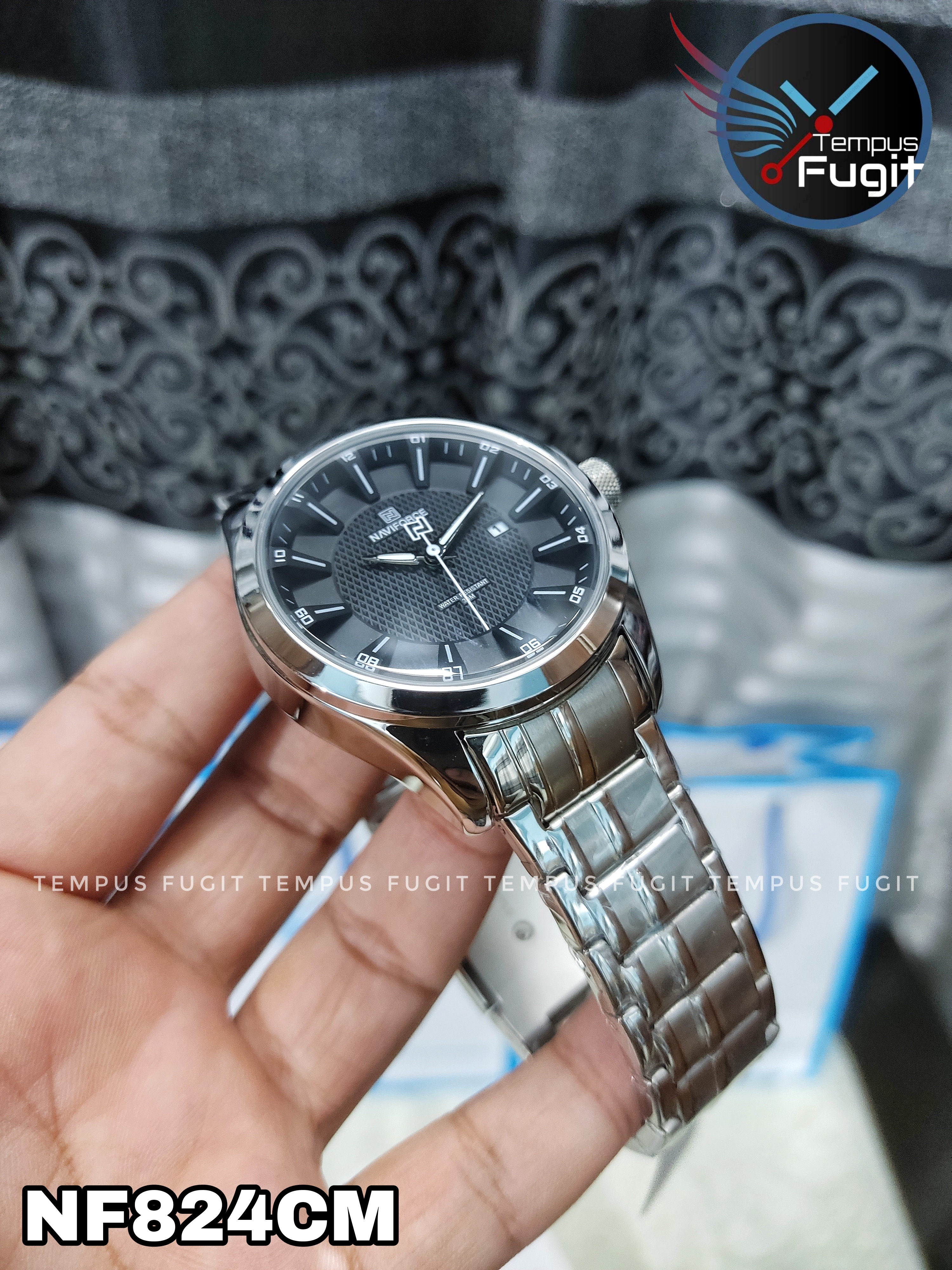 Naviforce 8032 Gents Chain Watch - Black Dial- Silver Bezel- Silver Chain- TF Code NF824CM_img_7