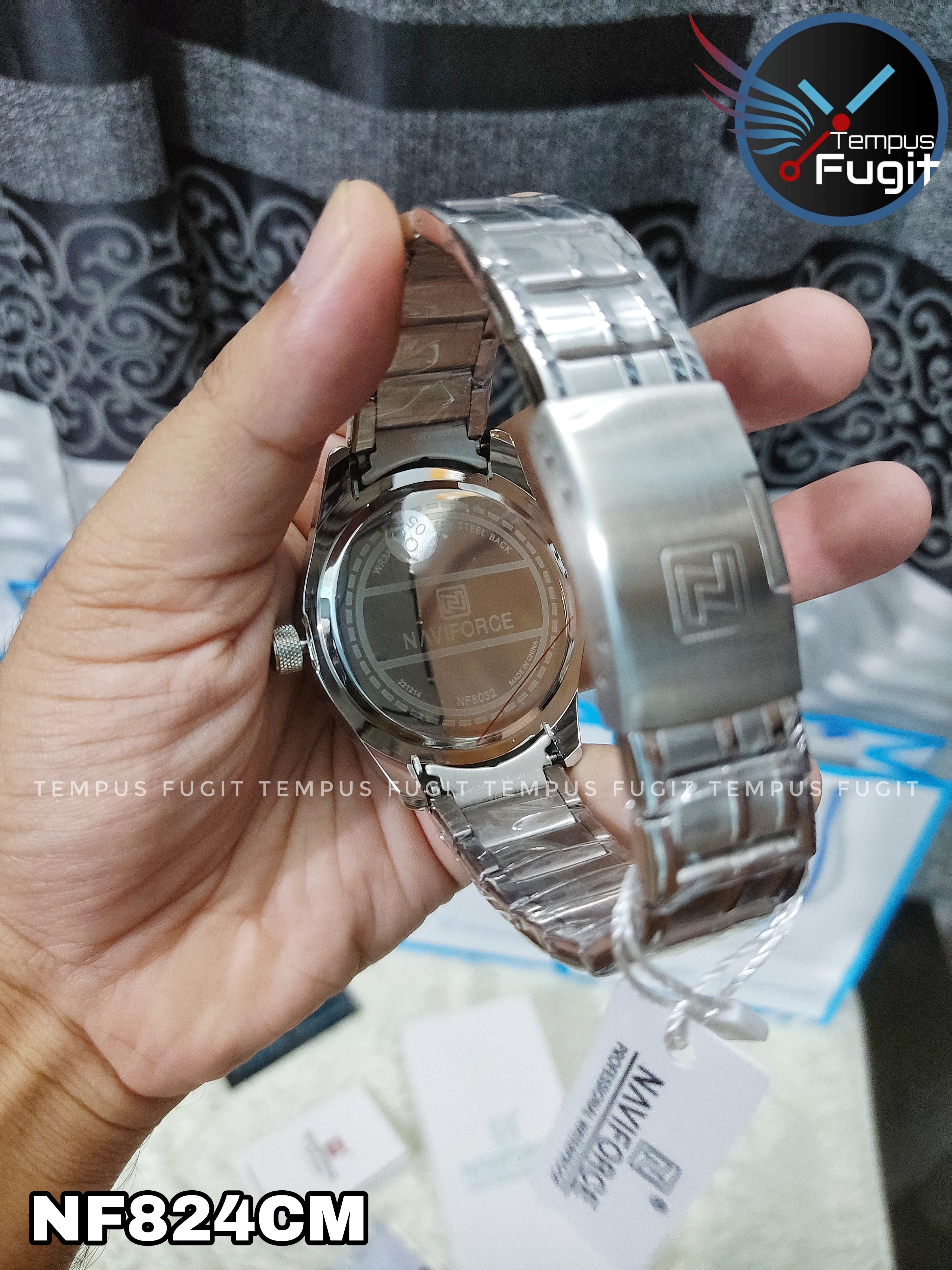 Naviforce 8032 Gents Chain Watch - Black Dial- Silver Bezel- Silver Chain- TF Code NF824CM_img_10