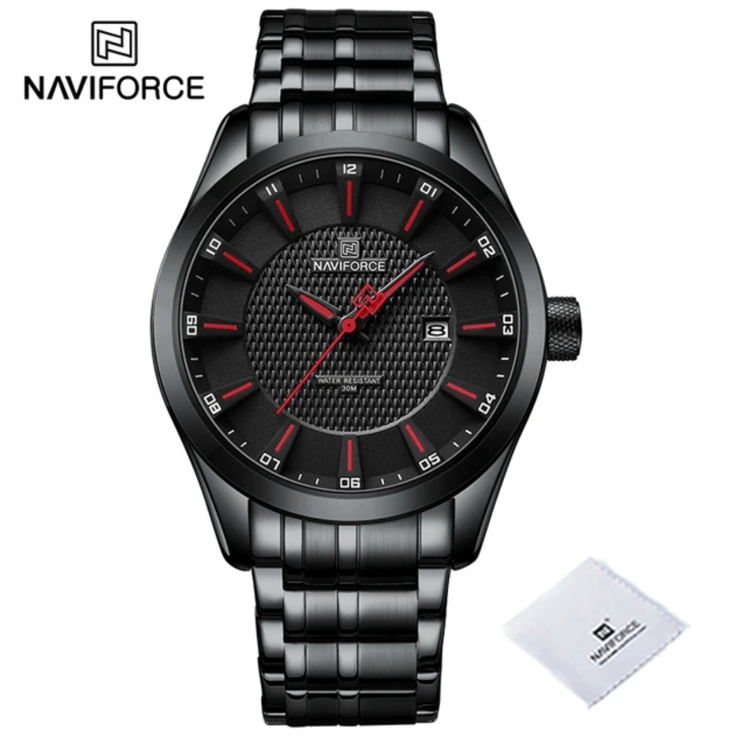Naviforce 8032 Gents Chain Watch - Black Dial with Red Markings- Black Bezel- Black Chain- TF Code NF823CM_img_0