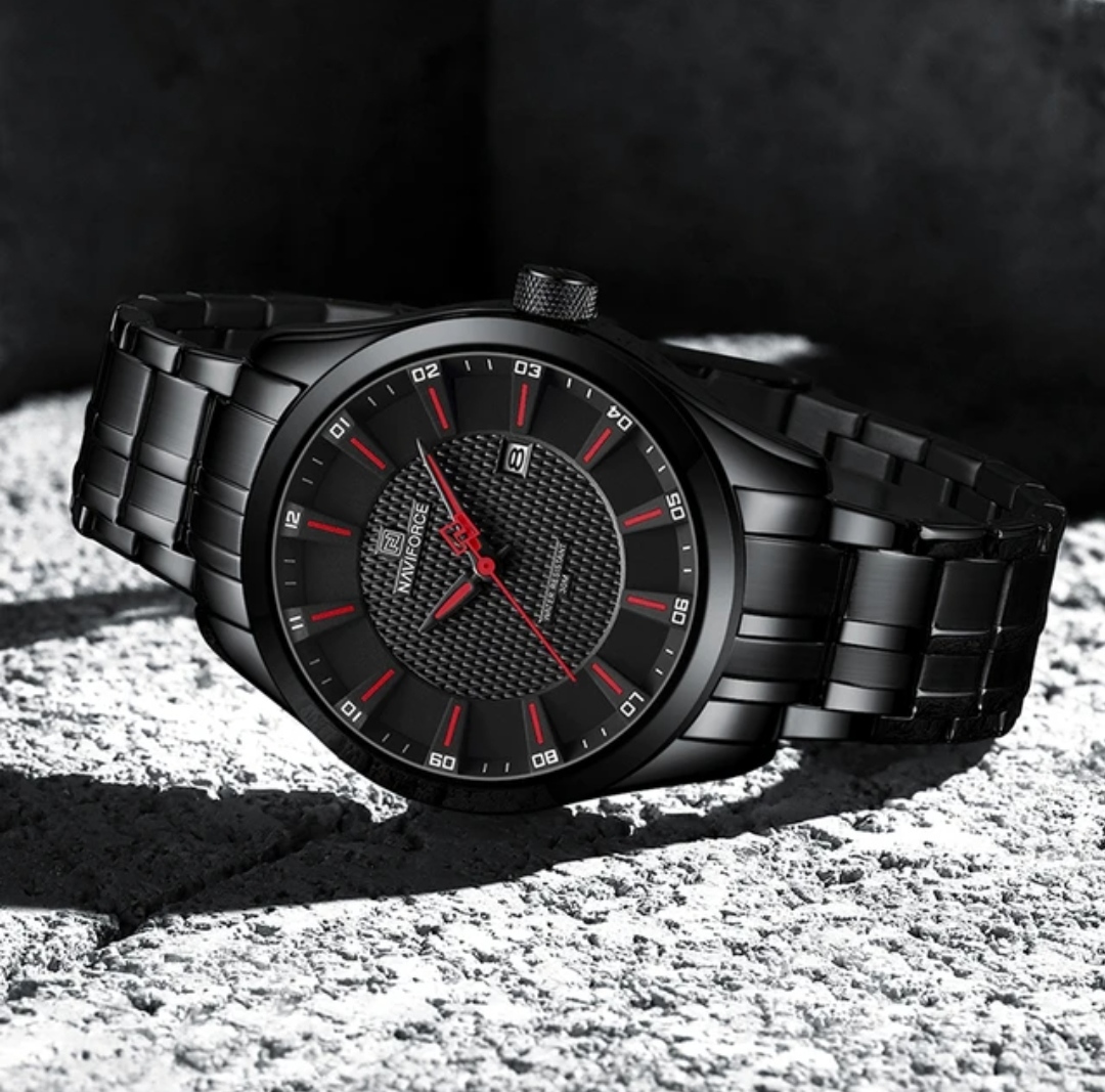 Naviforce 8032 Gents Chain Watch - Black Dial with Red Markings- Black Bezel- Black Chain- TF Code NF823CM_img_3