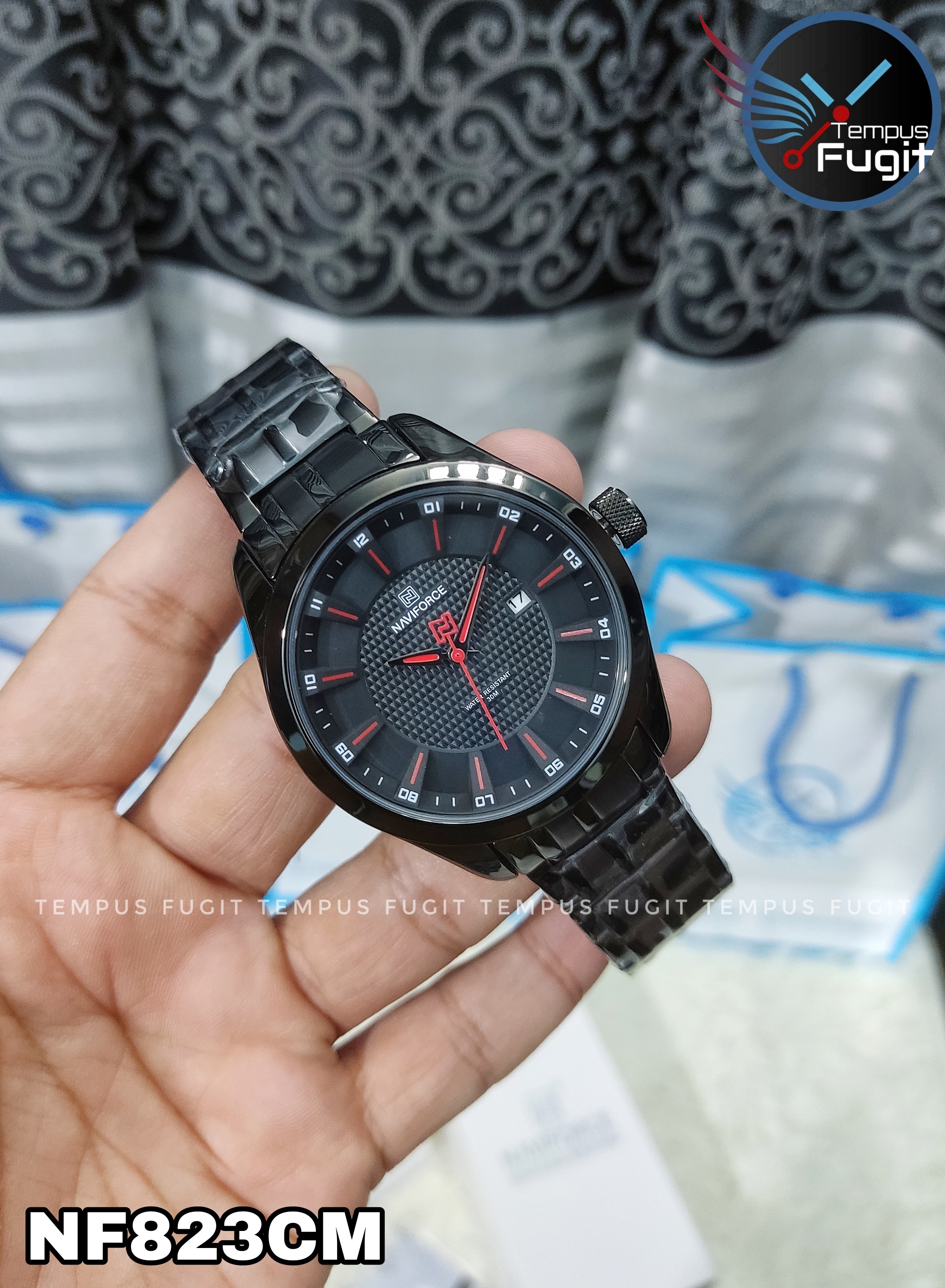 Naviforce 8032 Gents Chain Watch - Black Dial with Red Markings- Black Bezel- Black Chain- TF Code NF823CM_img_7