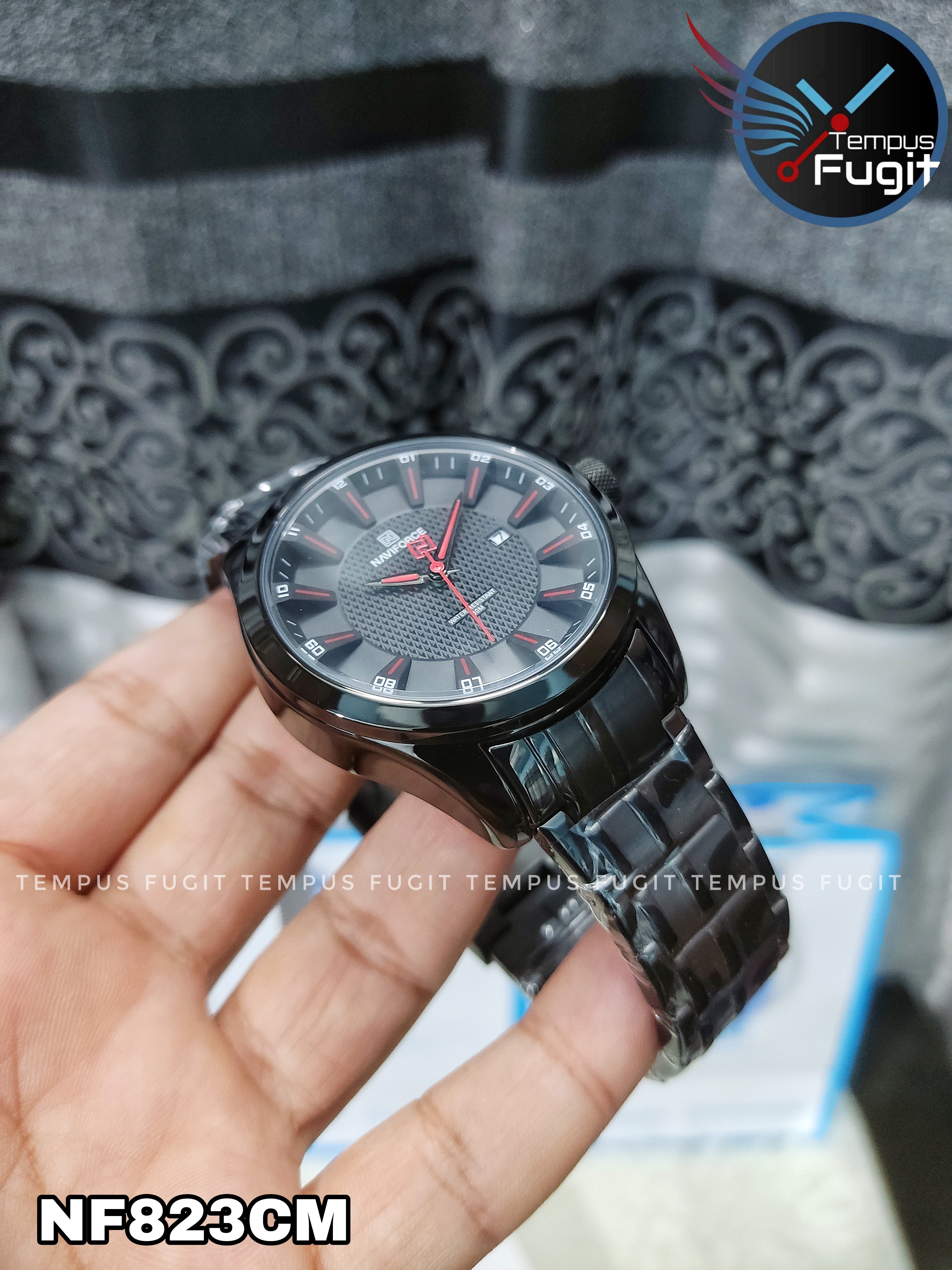 Naviforce 8032 Gents Chain Watch - Black Dial with Red Markings- Black Bezel- Black Chain- TF Code NF823CM_img_8