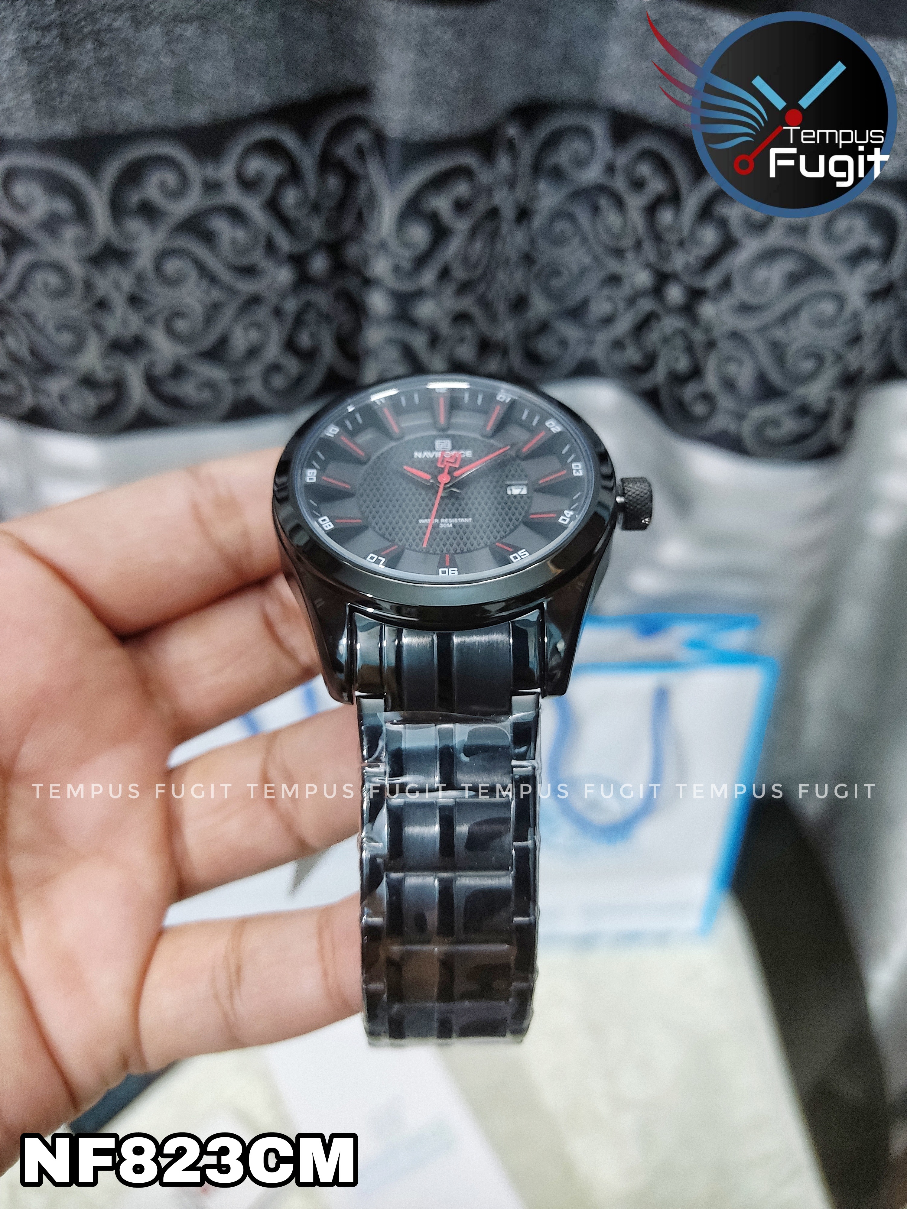 Naviforce 8032 Gents Chain Watch - Black Dial with Red Markings- Black Bezel- Black Chain- TF Code NF823CM_img_9