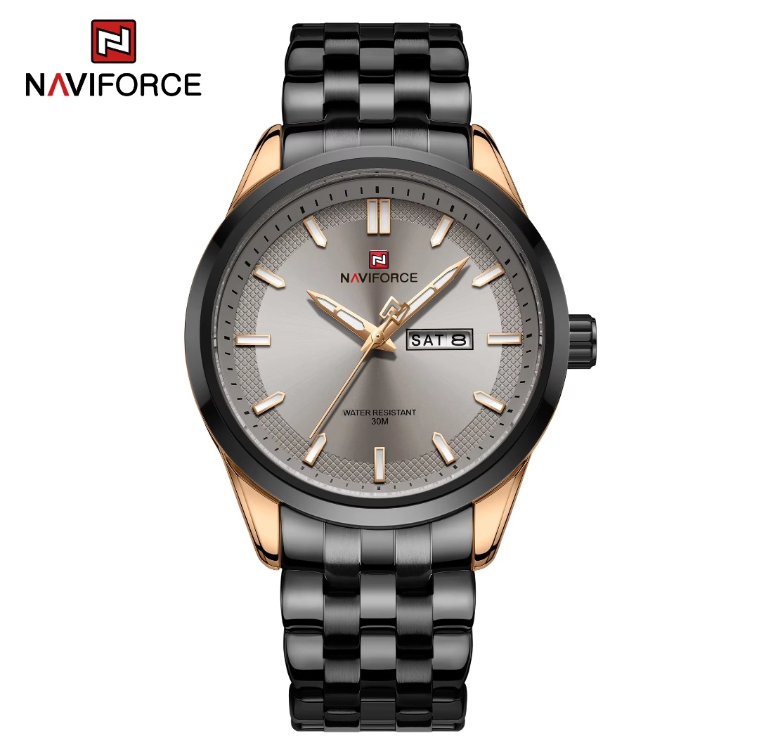 Naviforce 9203 Gents Chain Watch - Grey Dial- Black+Rose Golden Bezel- Black Chain- TF Code NF607CM_img_0