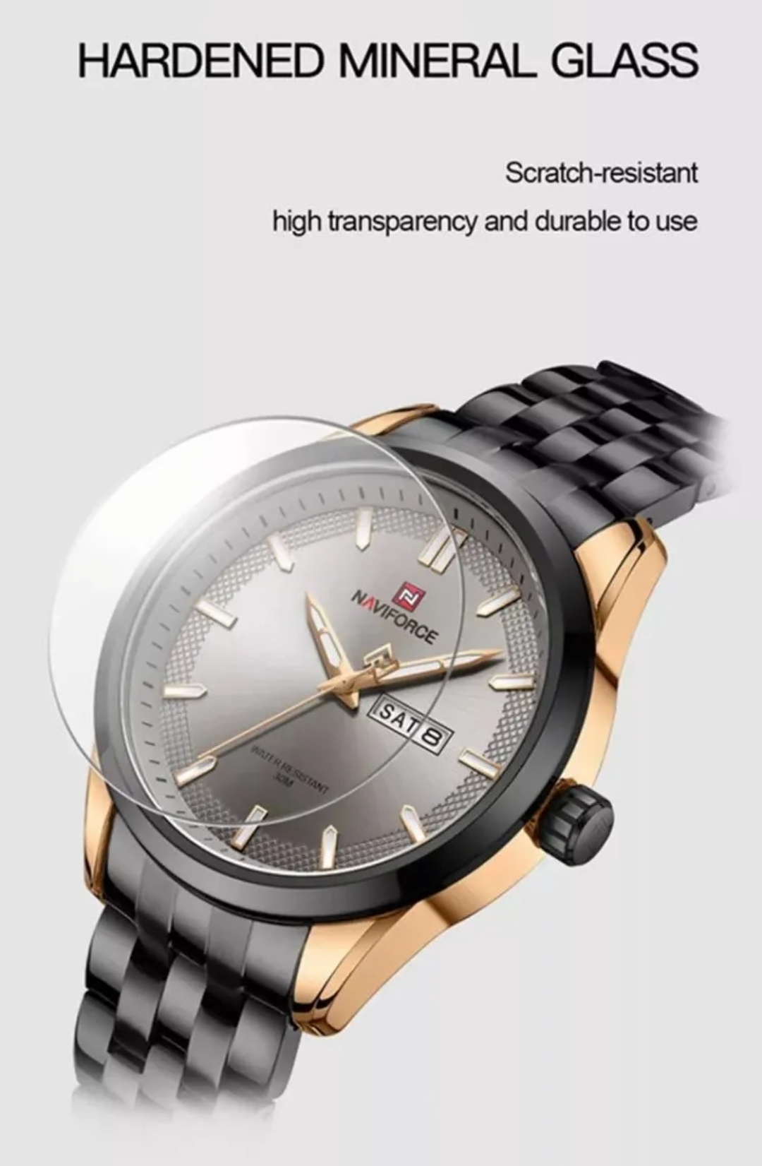 Naviforce 9203 Gents Chain Watch - Grey Dial- Black+Rose Golden Bezel- Black Chain- TF Code NF607CM_img_4