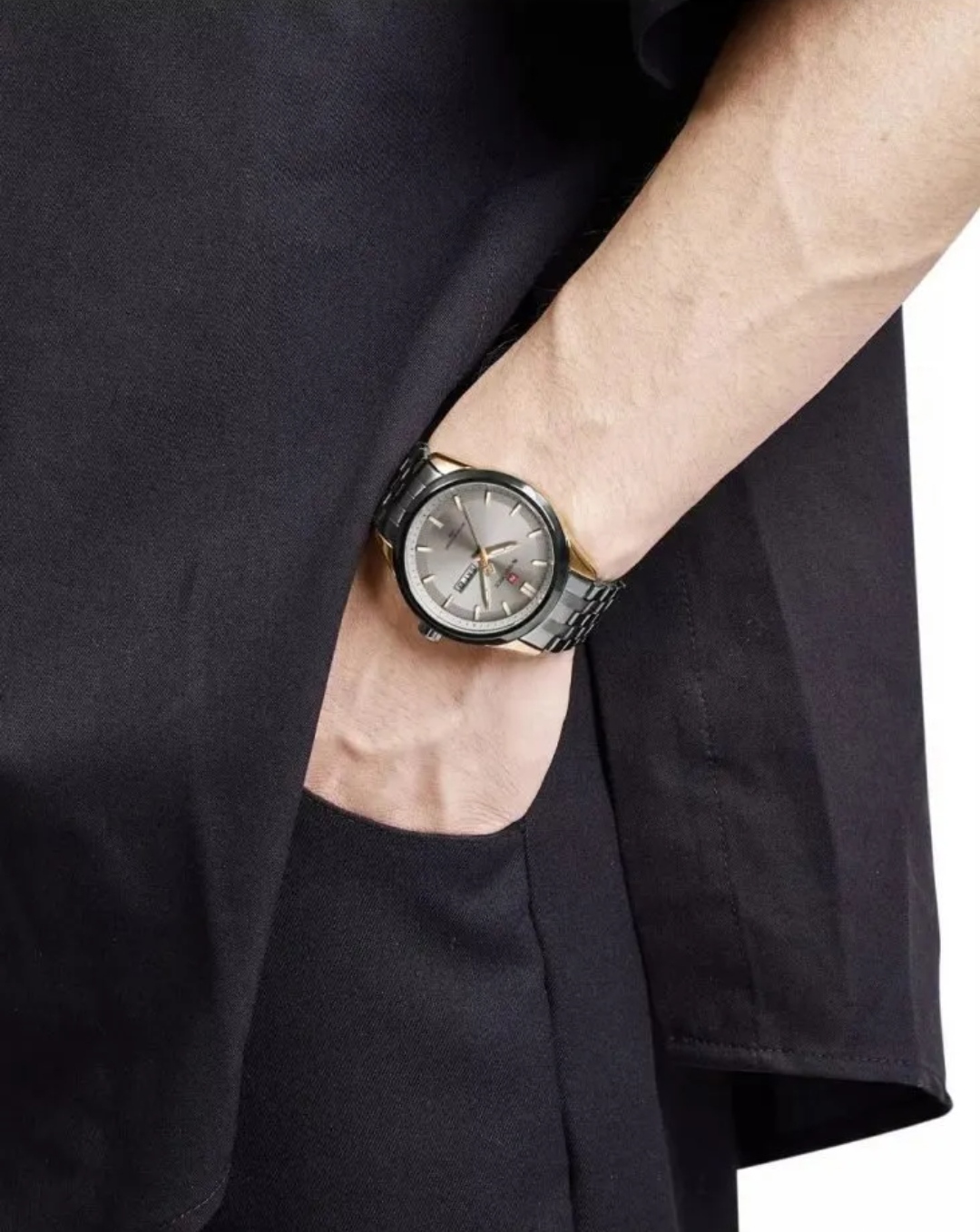 Naviforce 9203 Gents Chain Watch - Grey Dial- Black+Rose Golden Bezel- Black Chain- TF Code NF607CM_img_5