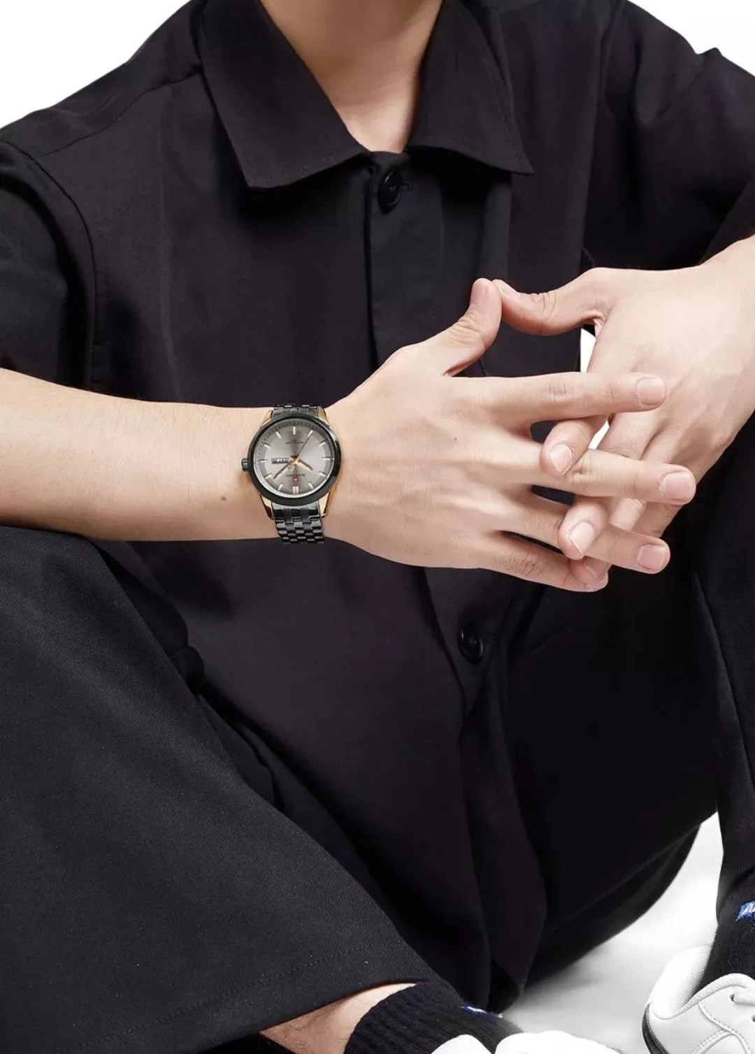 Naviforce 9203 Gents Chain Watch - Grey Dial- Black+Rose Golden Bezel- Black Chain- TF Code NF607CM_img_7