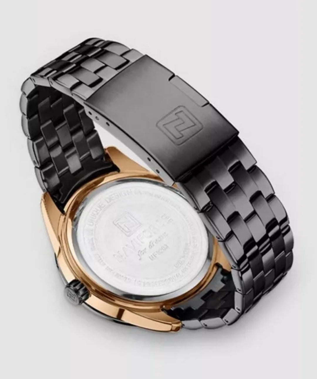 Naviforce 9203 Gents Chain Watch - Grey Dial- Black+Rose Golden Bezel- Black Chain- TF Code NF607CM_img_8