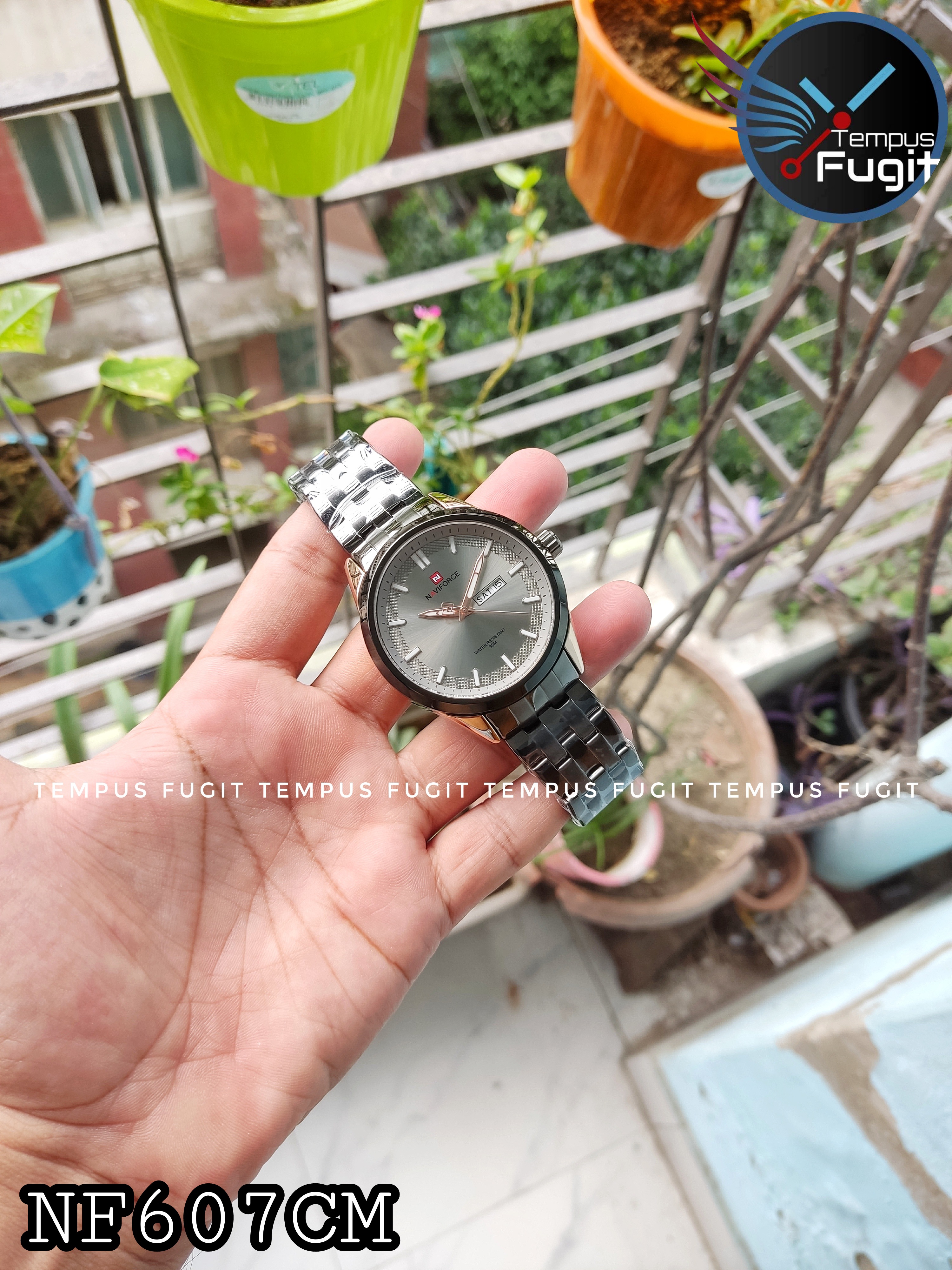 Naviforce 9203 Gents Chain Watch - Grey Dial- Black+Rose Golden Bezel- Black Chain- TF Code NF607CM_img_9